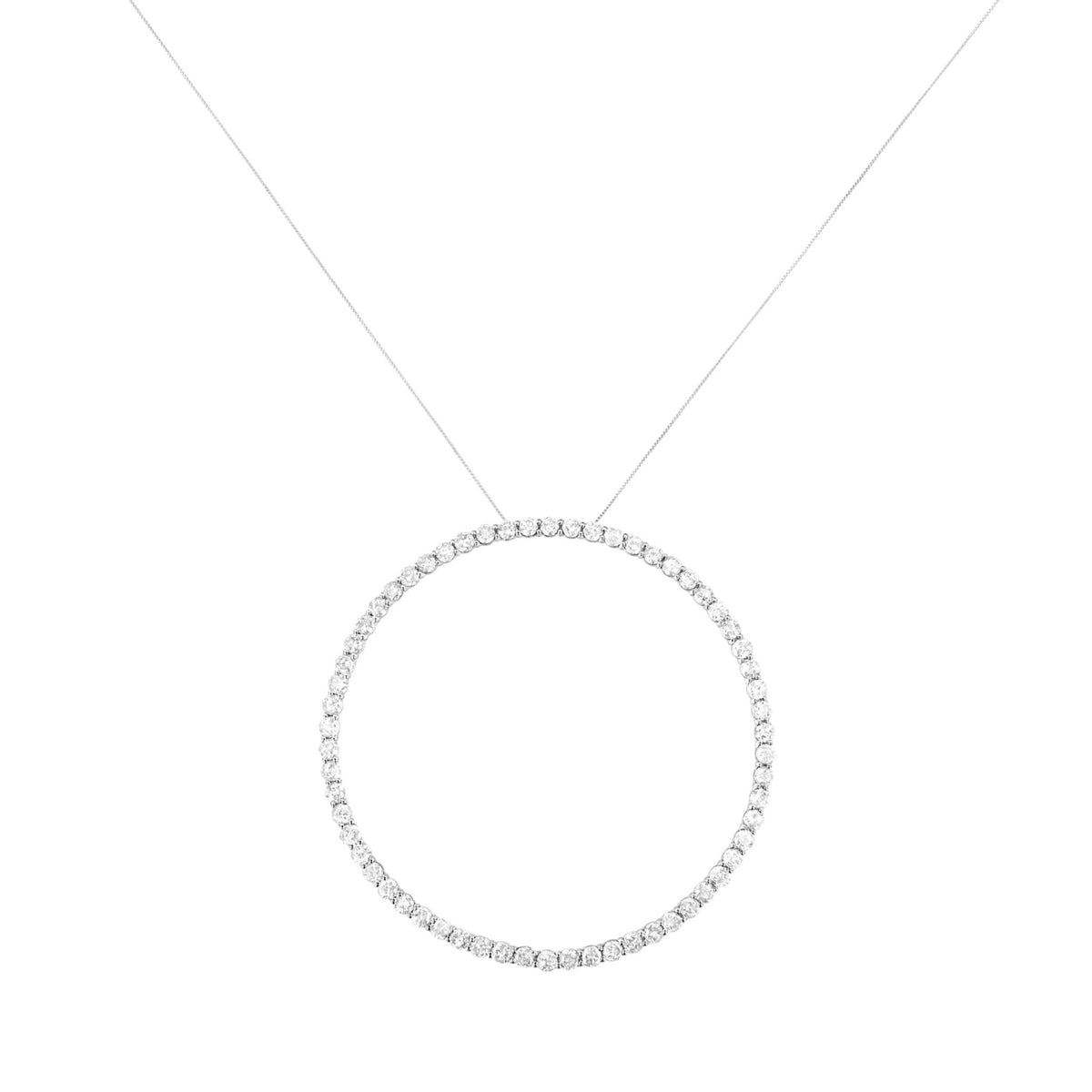 .925 Sterling Silver 5.0 Cttw Prong Set Round-cut Diamond Open Circle Hoop 18&quot; Pendant Necklace (I-J Color, I2-I3 Clarity) - LinkagejewelrydesignLinkagejewelrydesign