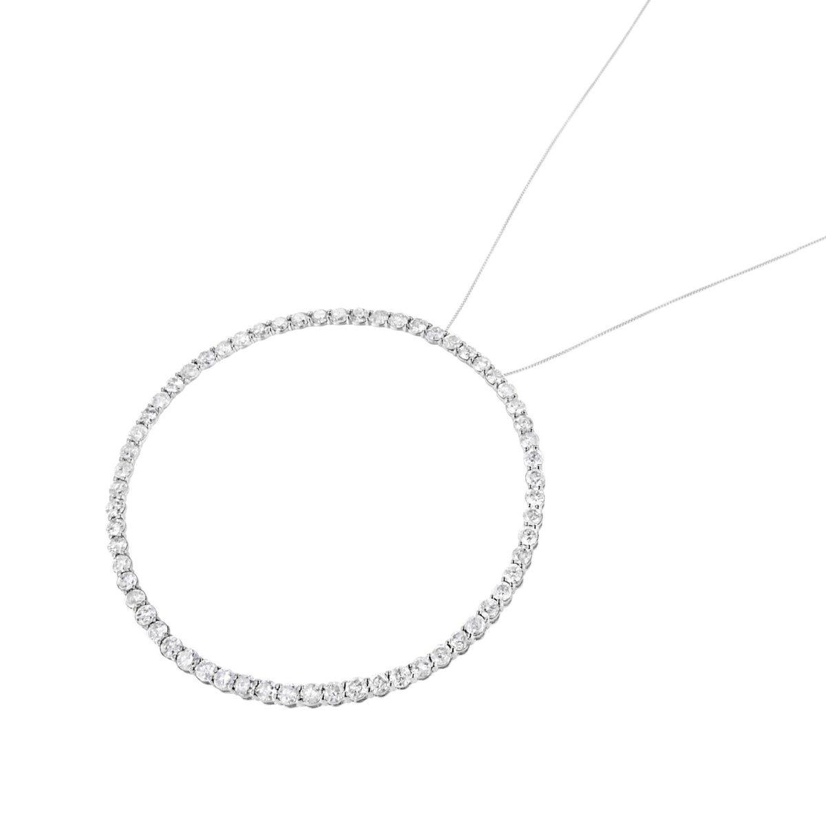 .925 Sterling Silver 5.0 Cttw Prong Set Round-cut Diamond Open Circle Hoop 18&quot; Pendant Necklace (I-J Color, I2-I3 Clarity) - LinkagejewelrydesignLinkagejewelrydesign