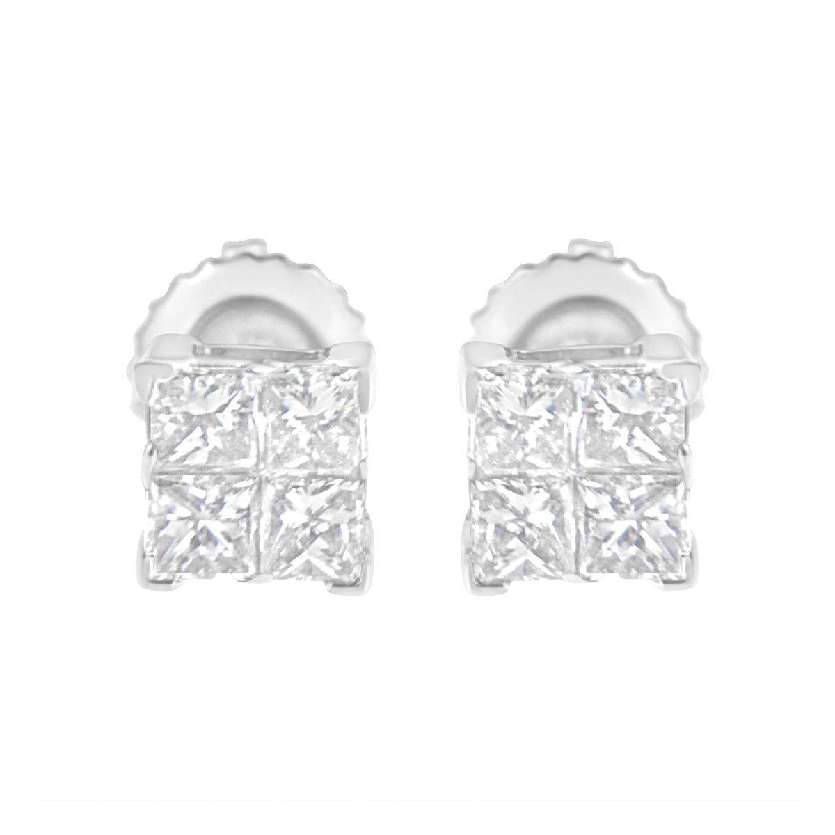 .925 Sterling Silver 5/8 Cttw Princess Cut Diamond Invisible Set Quad Composite Stud Earrings (I-J Color, I2-I3 Clarity) - LinkagejewelrydesignLinkagejewelrydesign