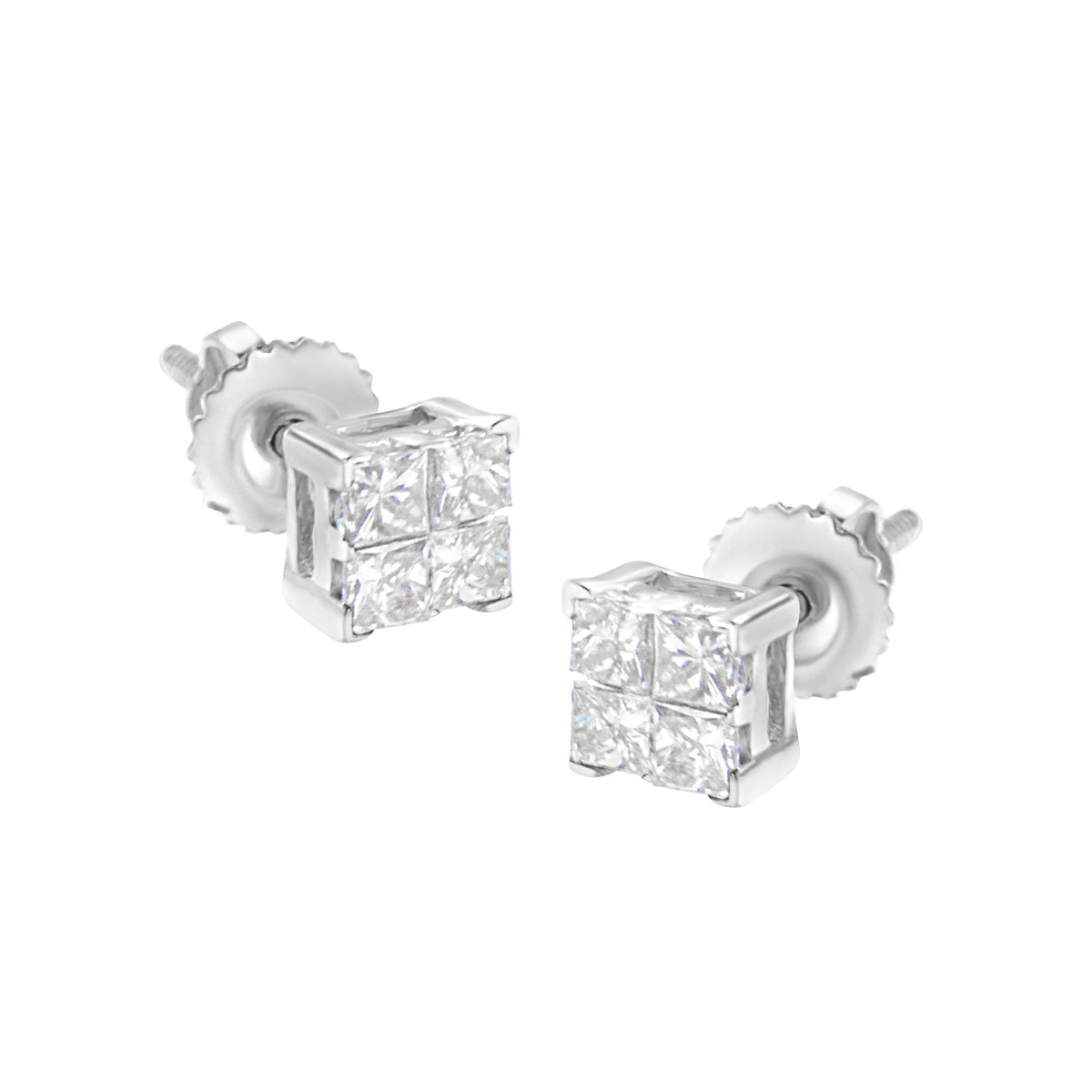 .925 Sterling Silver 5/8 Cttw Princess Cut Diamond Invisible Set Quad Composite Stud Earrings (I-J Color, I2-I3 Clarity) - LinkagejewelrydesignLinkagejewelrydesign