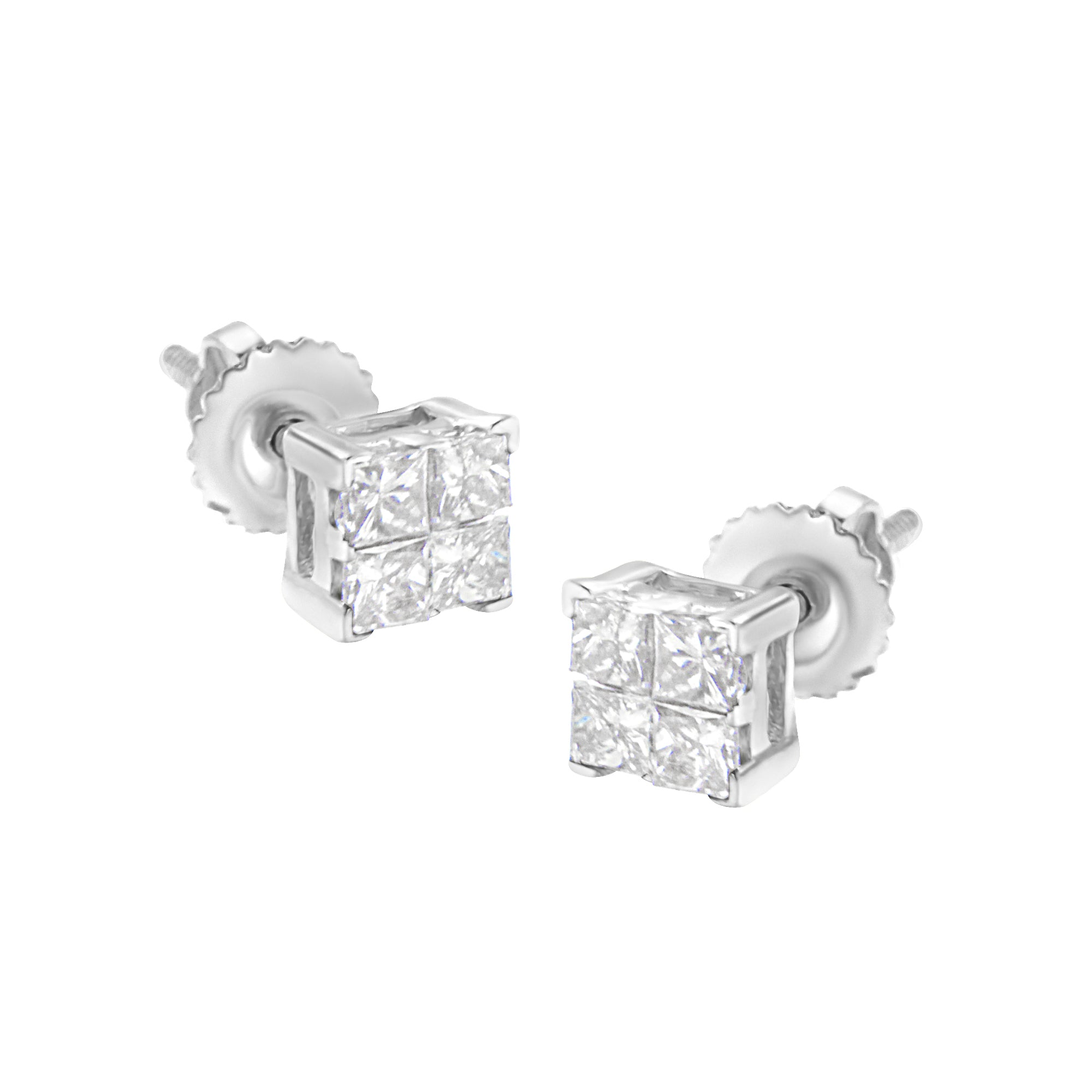 .925 Sterling Silver 5/8 Cttw Princess Cut Diamond Invisible Set Quad Composite Stud Earrings (I-J Color, I2-I3 Clarity) - LinkagejewelrydesignLinkagejewelrydesign