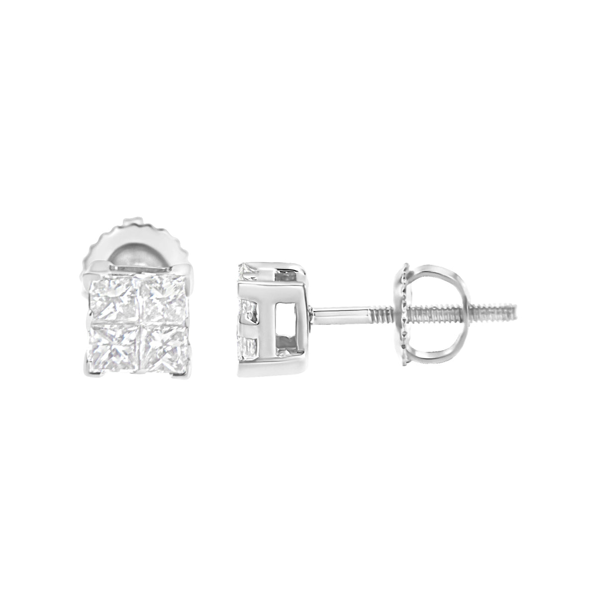.925 Sterling Silver 5/8 Cttw Princess Cut Diamond Invisible Set Quad Composite Stud Earrings (I-J Color, I2-I3 Clarity) - LinkagejewelrydesignLinkagejewelrydesign