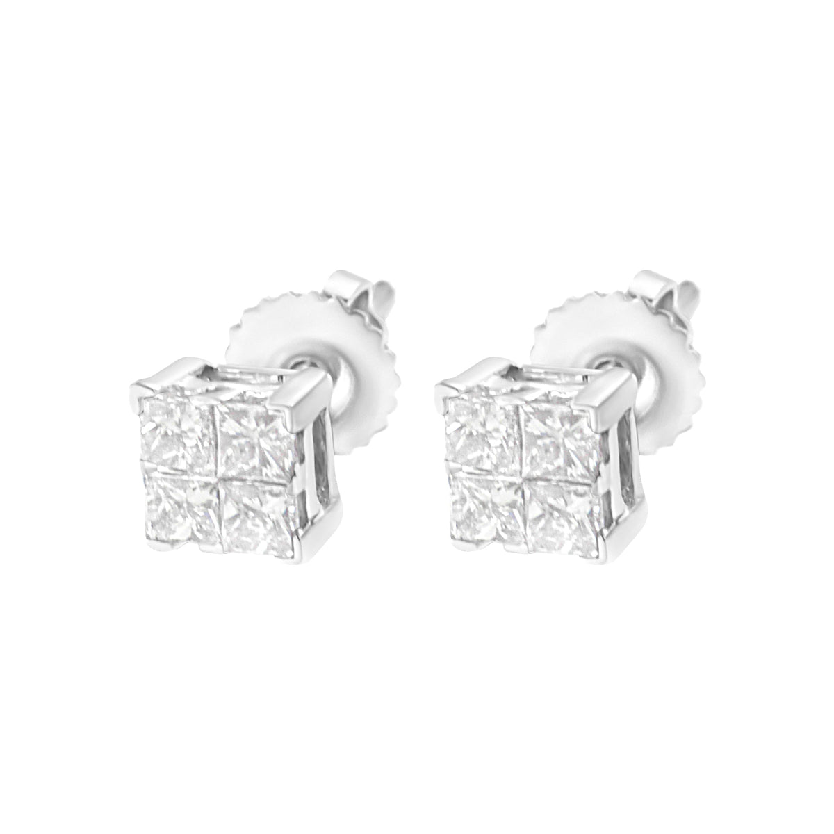 .925 Sterling Silver 5/8 Cttw Princess Cut Diamond Invisible Set Quad Composite Stud Earrings (I-J Color, I2-I3 Clarity) - LinkagejewelrydesignLinkagejewelrydesign