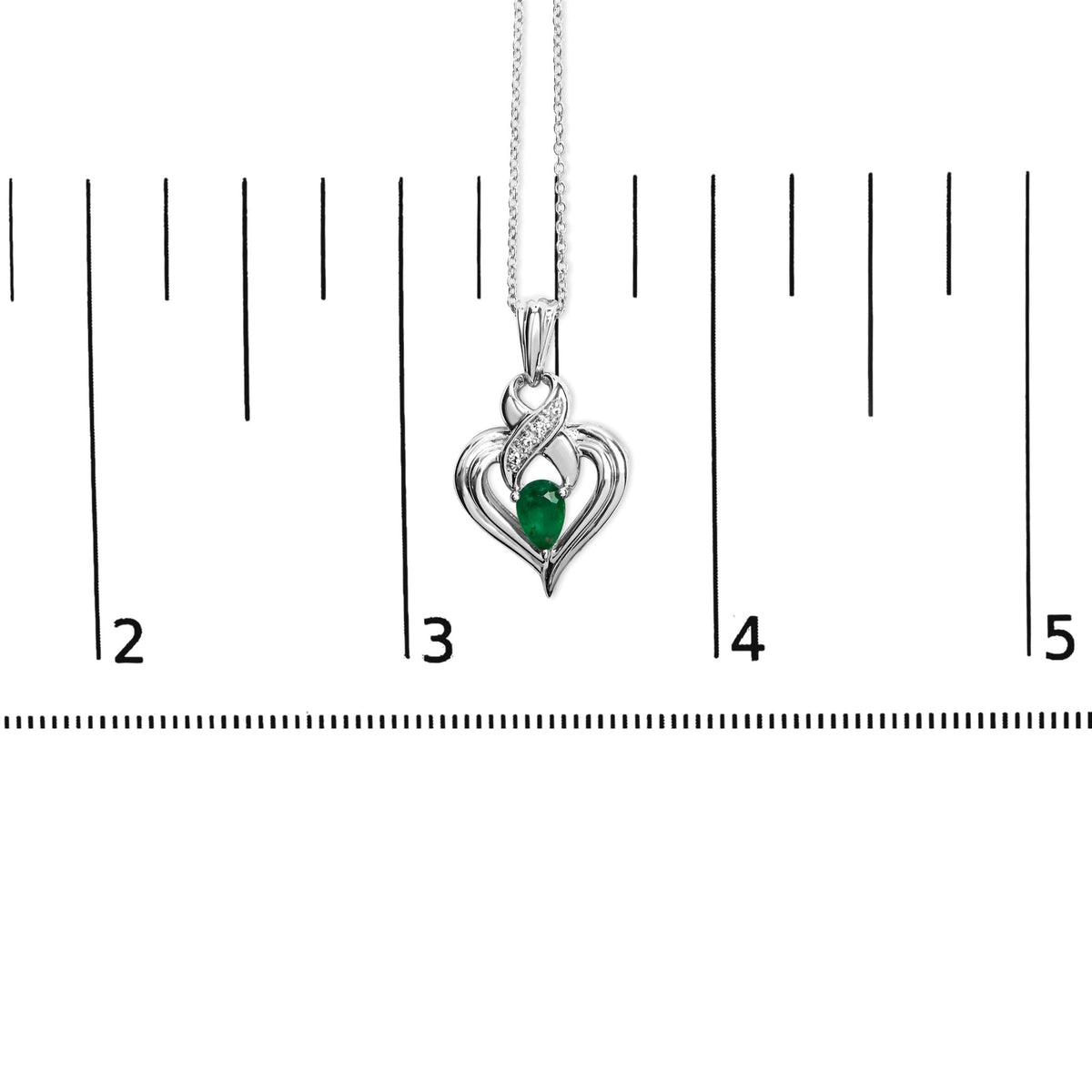 .925 Sterling Silver 6x4mm Pear Emerald and Diamond Accent Heart Pendant Necklace (H-I Color, SI1-SI2 Clarity) - 18 Inches - LinkagejewelrydesignLinkagejewelrydesign