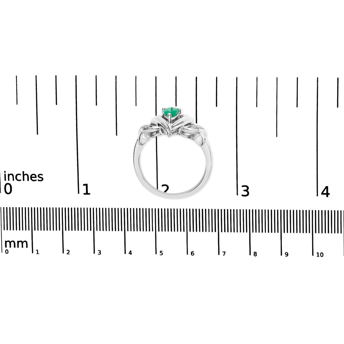 .925 Sterling Silver 6x4mm Pear Emerald Gemstone with Diamond Accent Heart Promise Ring (H-I Color, SI1-SI2 Clarity) - Size 7 - LinkagejewelrydesignLinkagejewelrydesign