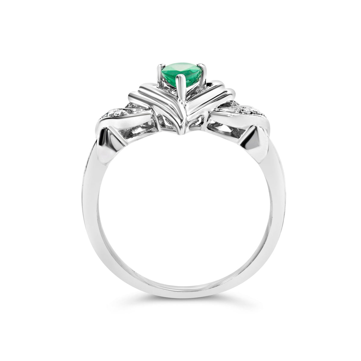 .925 Sterling Silver 6x4mm Pear Emerald Gemstone with Diamond Accent Heart Promise Ring (H-I Color, SI1-SI2 Clarity) - Size 7 - LinkagejewelrydesignLinkagejewelrydesign