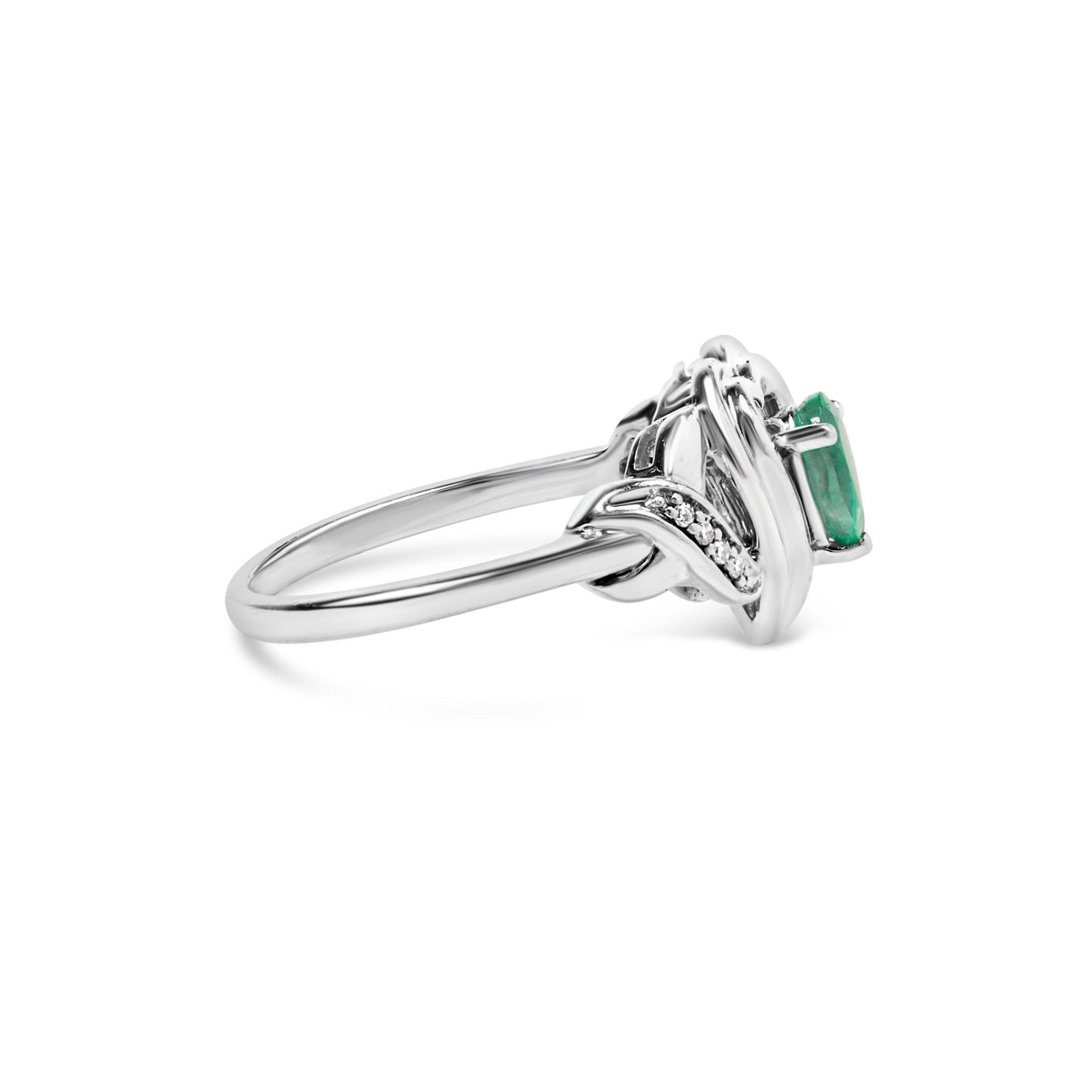 .925 Sterling Silver 6x4mm Pear Emerald Gemstone with Diamond Accent Heart Promise Ring (H-I Color, SI1-SI2 Clarity) - Size 7 - LinkagejewelrydesignLinkagejewelrydesign