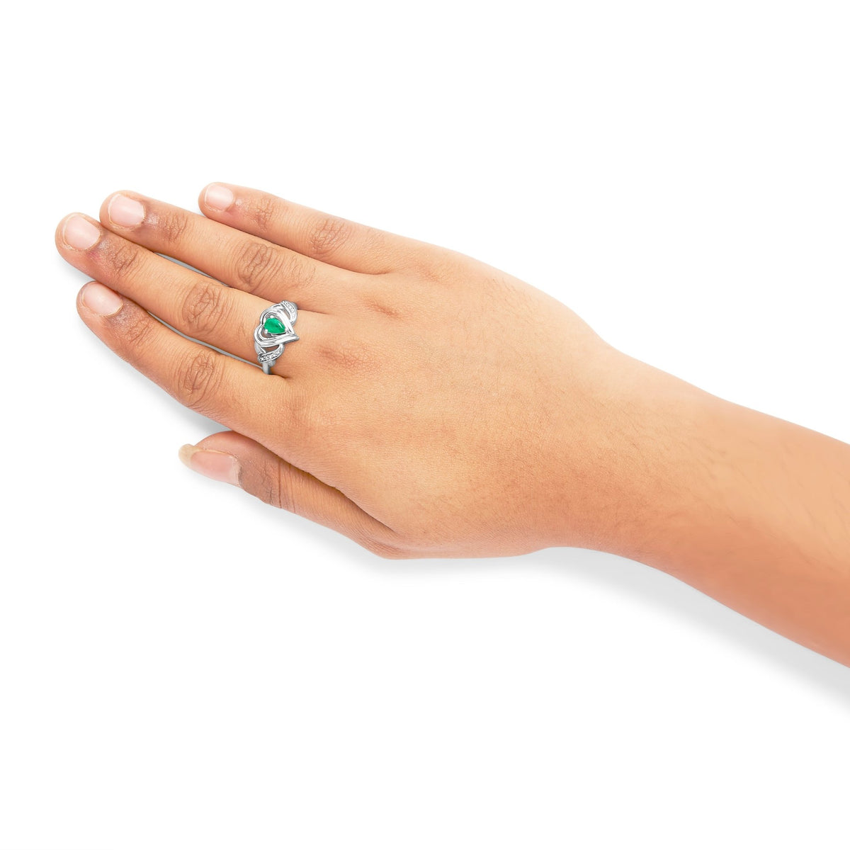 .925 Sterling Silver 6x4mm Pear Emerald Gemstone with Diamond Accent Heart Promise Ring (H-I Color, SI1-SI2 Clarity) - Size 7 - LinkagejewelrydesignLinkagejewelrydesign