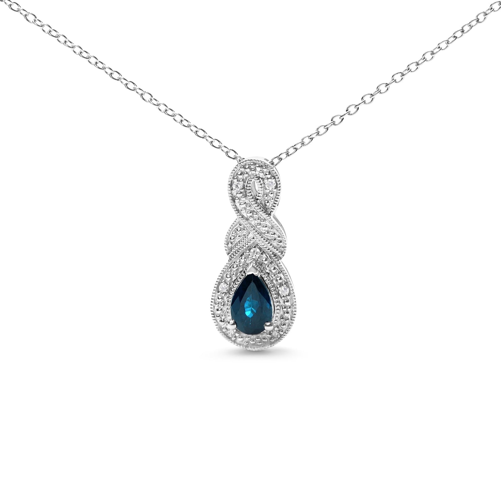 .925 Sterling Silver 6x4mm Pear Sapphire and Diamond Accent Infinity Drop 18" Pendant Necklace (H-I Color, SI1-SI2 Clarity) - LinkagejewelrydesignLinkagejewelrydesign