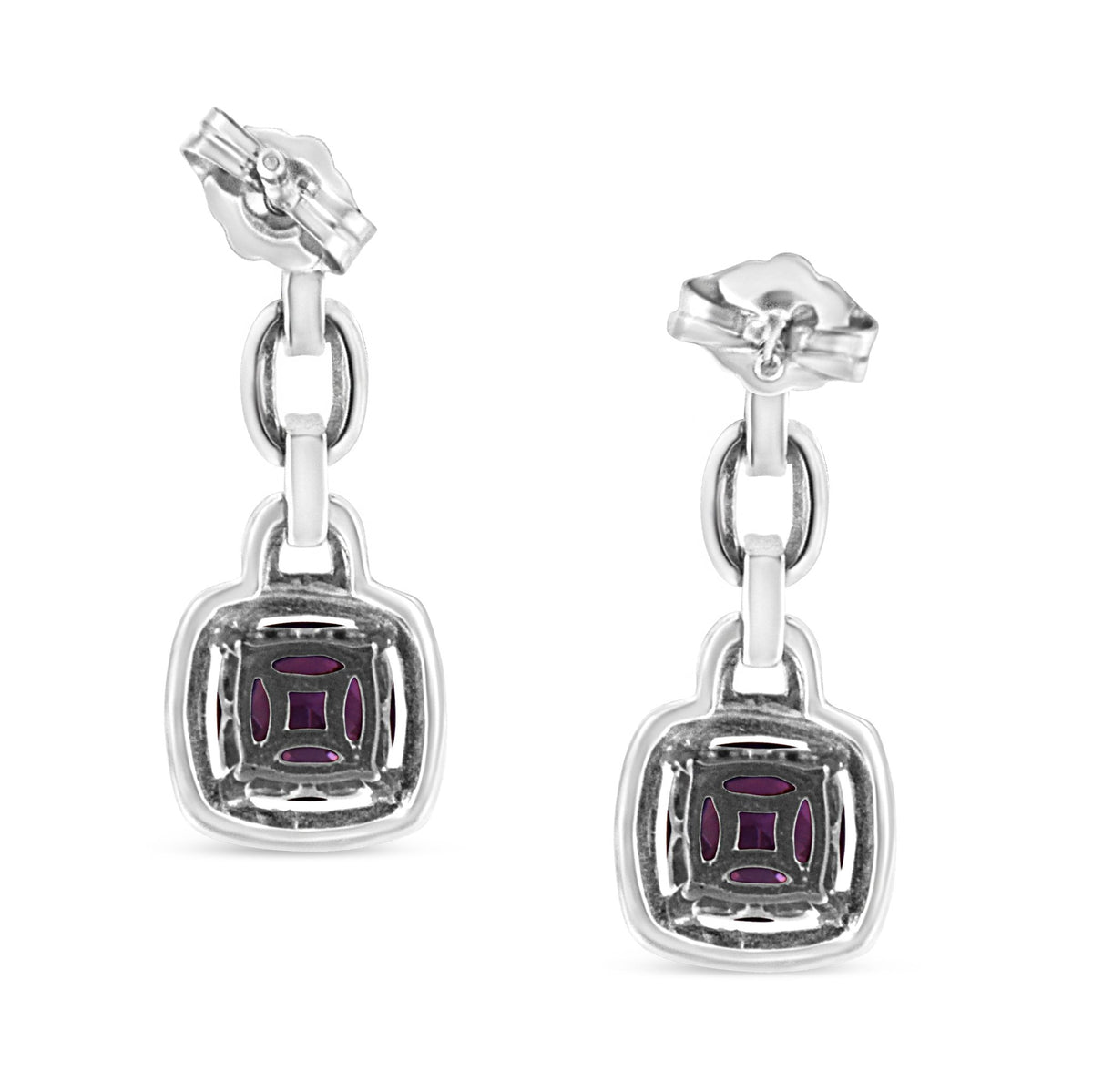 .925 Sterling Silver 6x6MM Cushion Shaped Natural Purple Amethyst and Diamond Accent Drop and Dangle Earrings (I-J Color, I1-I2 Clarity) - LinkagejewelrydesignLinkagejewelrydesign