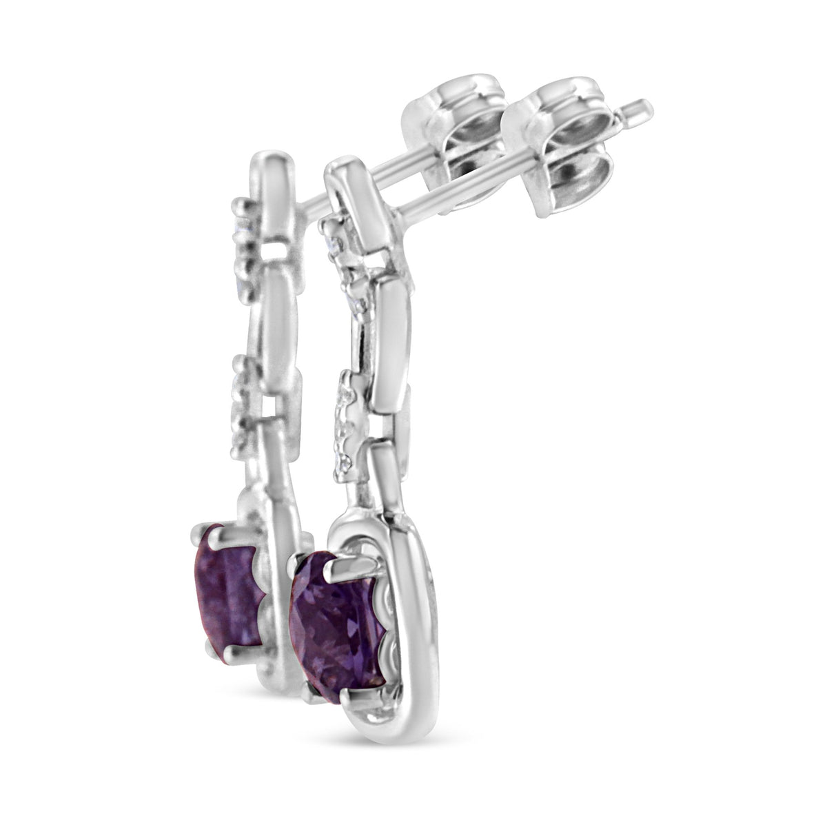 .925 Sterling Silver 6x6MM Cushion Shaped Natural Purple Amethyst and Diamond Accent Drop and Dangle Earrings (I-J Color, I1-I2 Clarity) - LinkagejewelrydesignLinkagejewelrydesign