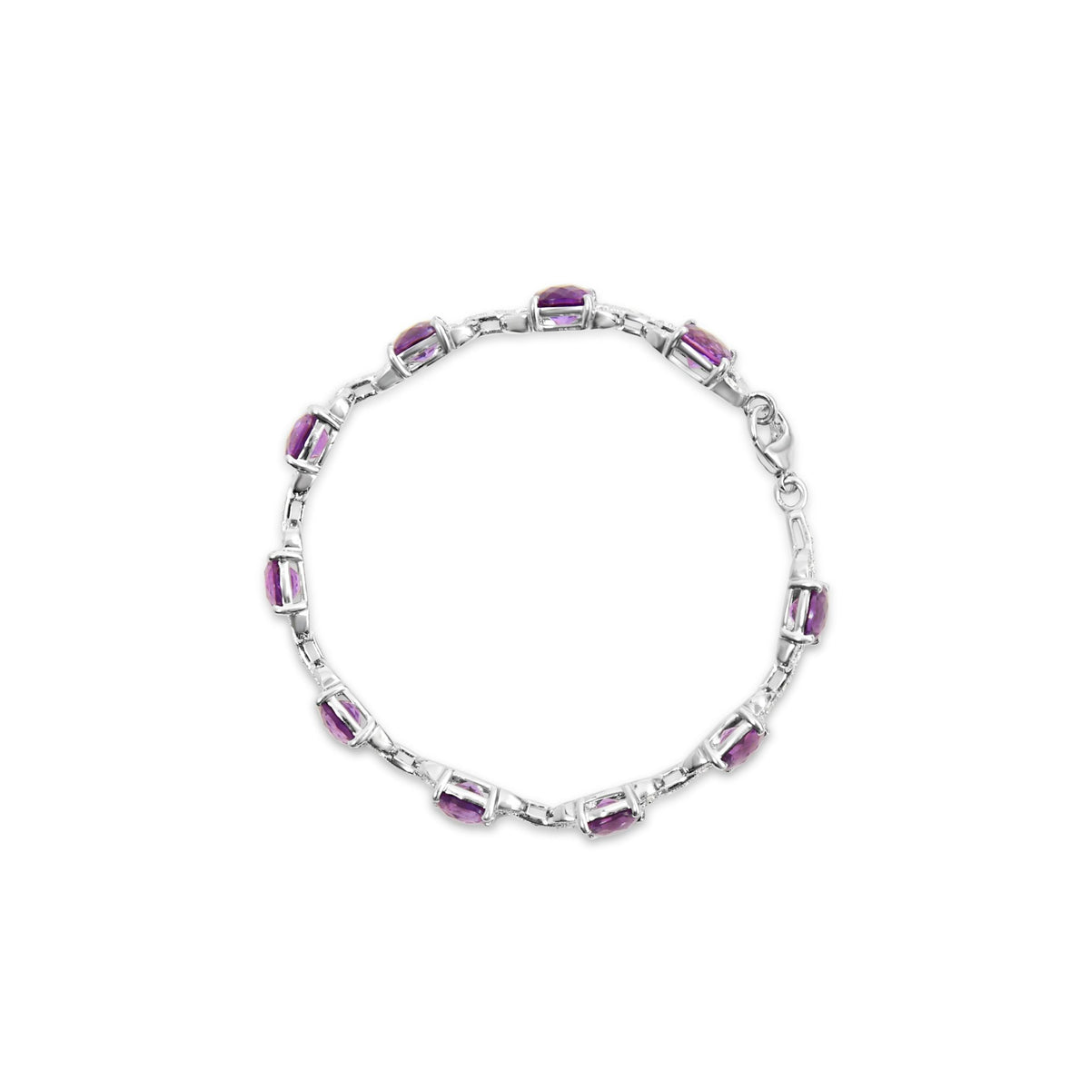 .925 Sterling Silver 7mm Cushion Cut Amethyst Gemstone and Diamond Tennis Link Bracelet (I-J Color, I1-I2 Clarity) - Size 7&quot; - LinkagejewelrydesignLinkagejewelrydesign
