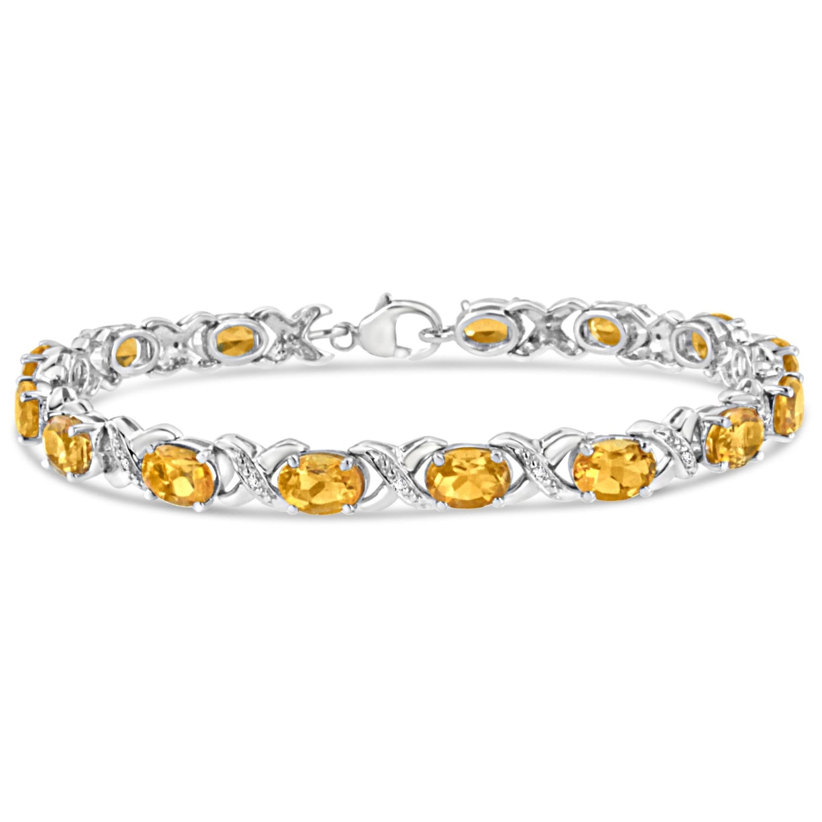 .925 Sterling Silver 7x5 mm Oval Cut Orange Citrine and 1/20 cttw Round Cut Diamond Fashion Tennis Bracelet (I-J Color, I1-I2 Clarity) - 7" - LinkagejewelrydesignLinkagejewelrydesign