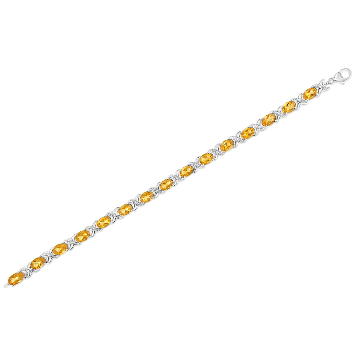 .925 Sterling Silver 7x5 mm Oval Cut Orange Citrine and 1/20 cttw Round Cut Diamond Fashion Tennis Bracelet (I-J Color, I1-I2 Clarity) - 7&quot; - LinkagejewelrydesignLinkagejewelrydesign