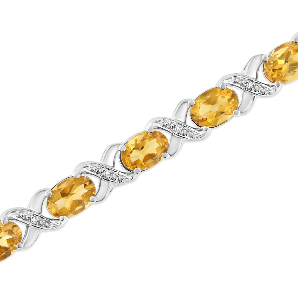 .925 Sterling Silver 7x5 mm Oval Cut Orange Citrine and 1/20 cttw Round Cut Diamond Fashion Tennis Bracelet (I-J Color, I1-I2 Clarity) - 7&quot; - LinkagejewelrydesignLinkagejewelrydesign