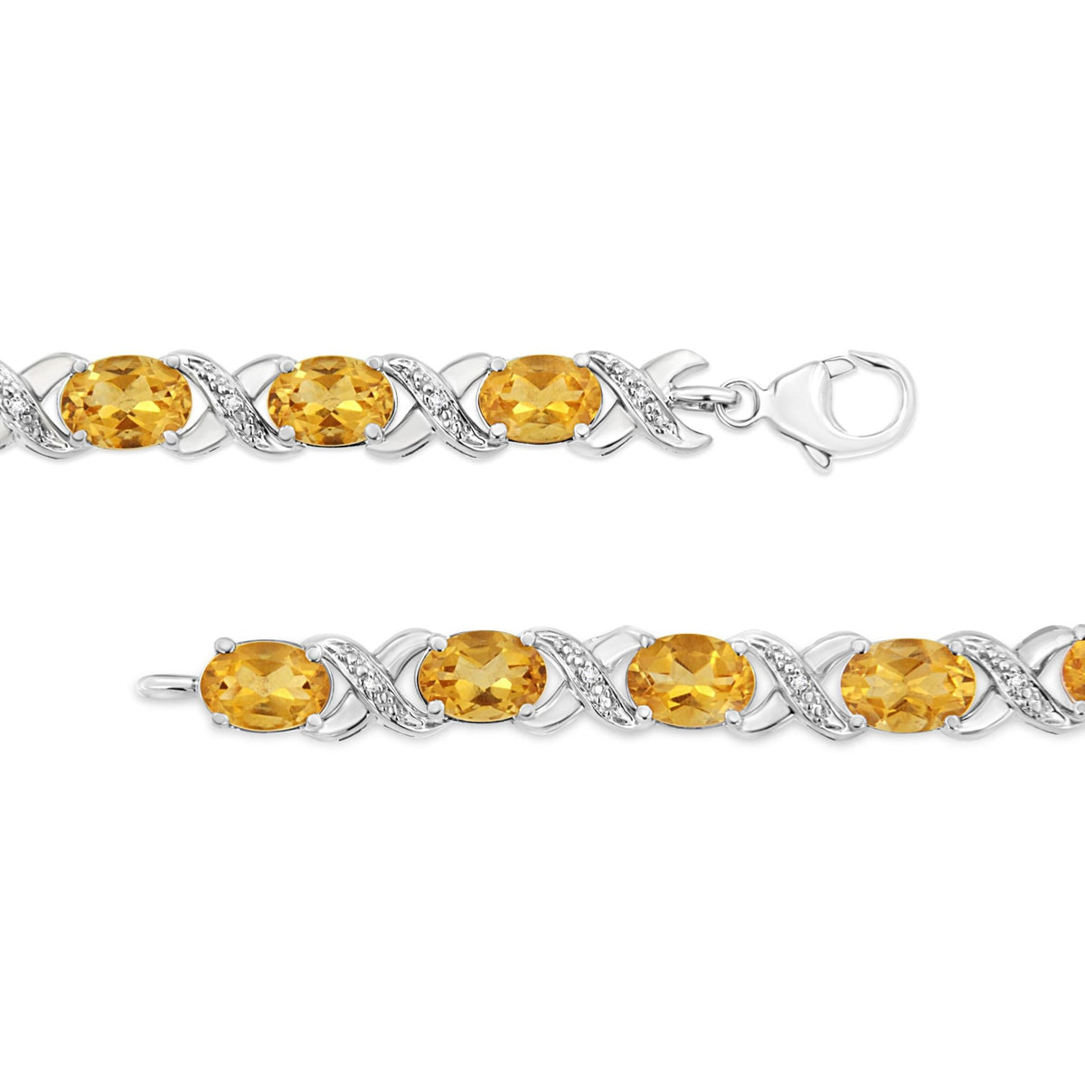 .925 Sterling Silver 7x5 mm Oval Cut Orange Citrine and 1/20 cttw Round Cut Diamond Fashion Tennis Bracelet (I-J Color, I1-I2 Clarity) - 7&quot; - LinkagejewelrydesignLinkagejewelrydesign