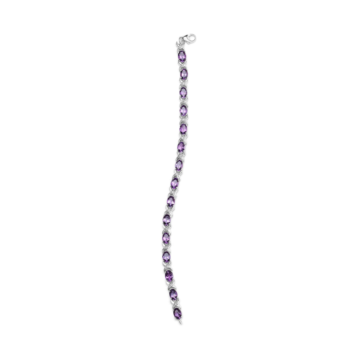 .925 Sterling Silver 7x5mm Oval Amethyst and Diamond Accent X-Link Bracelet (H-I Color, SI1-SI2 Clarity) - Size 7" - LinkagejewelrydesignLinkagejewelrydesign