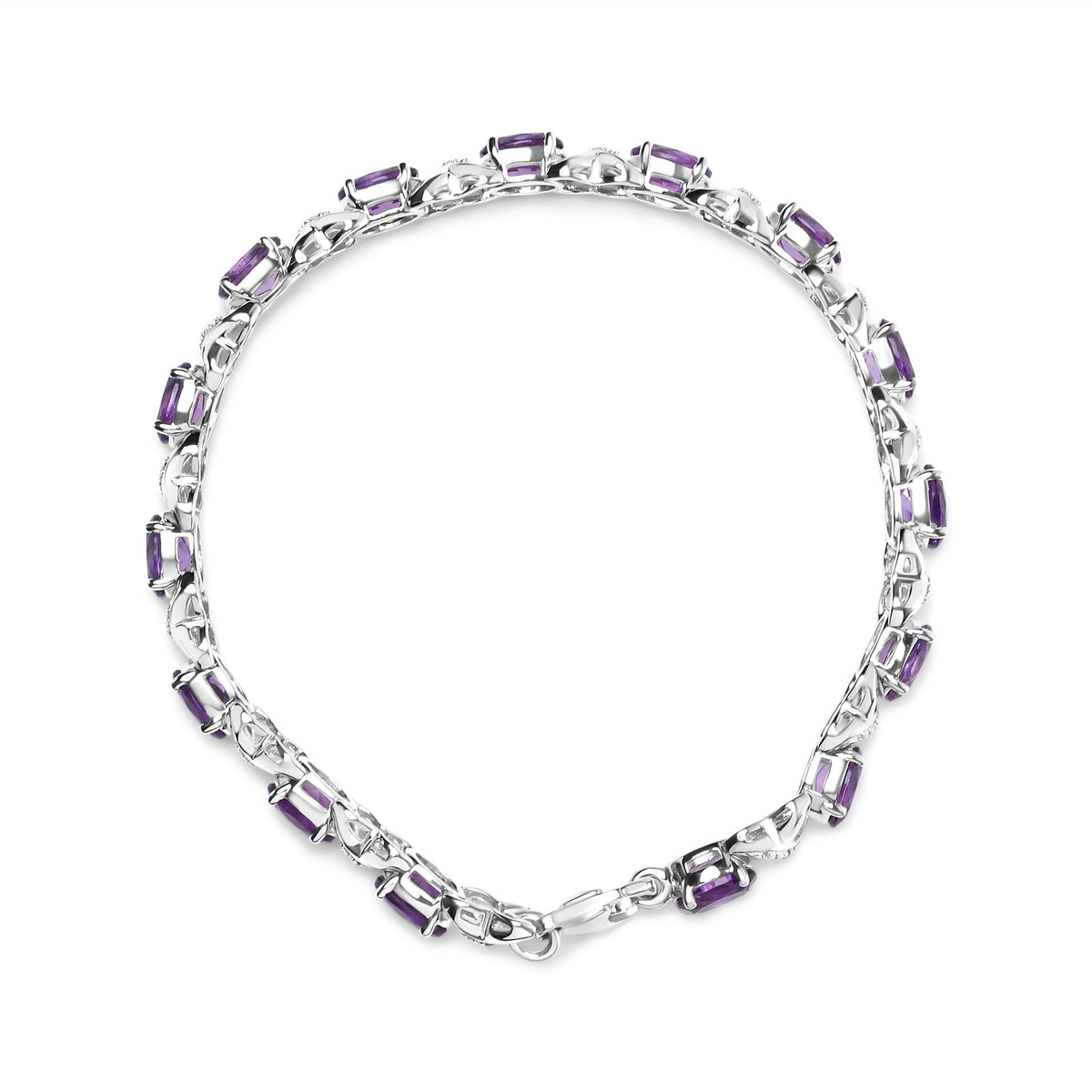 .925 Sterling Silver 7x5mm Oval Amethyst and Diamond Accent X-Link Bracelet (H-I Color, SI1-SI2 Clarity) - Size 7" - LinkagejewelrydesignLinkagejewelrydesign
