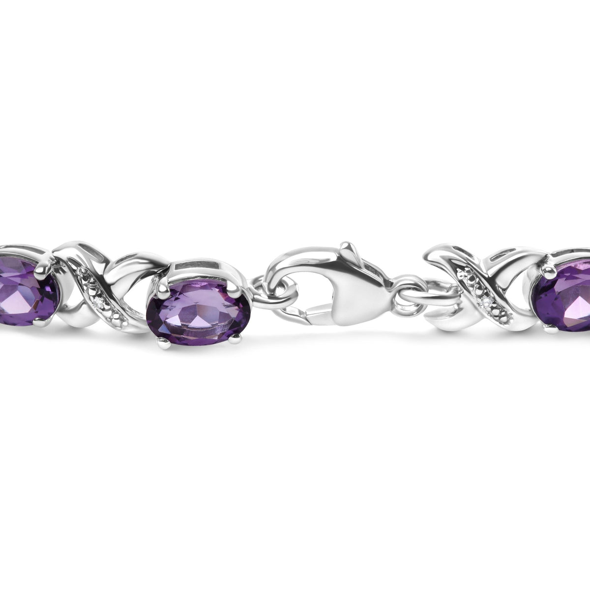 .925 Sterling Silver 7x5mm Oval Amethyst and Diamond Accent X-Link Bracelet (H-I Color, SI1-SI2 Clarity) - Size 7" - LinkagejewelrydesignLinkagejewelrydesign