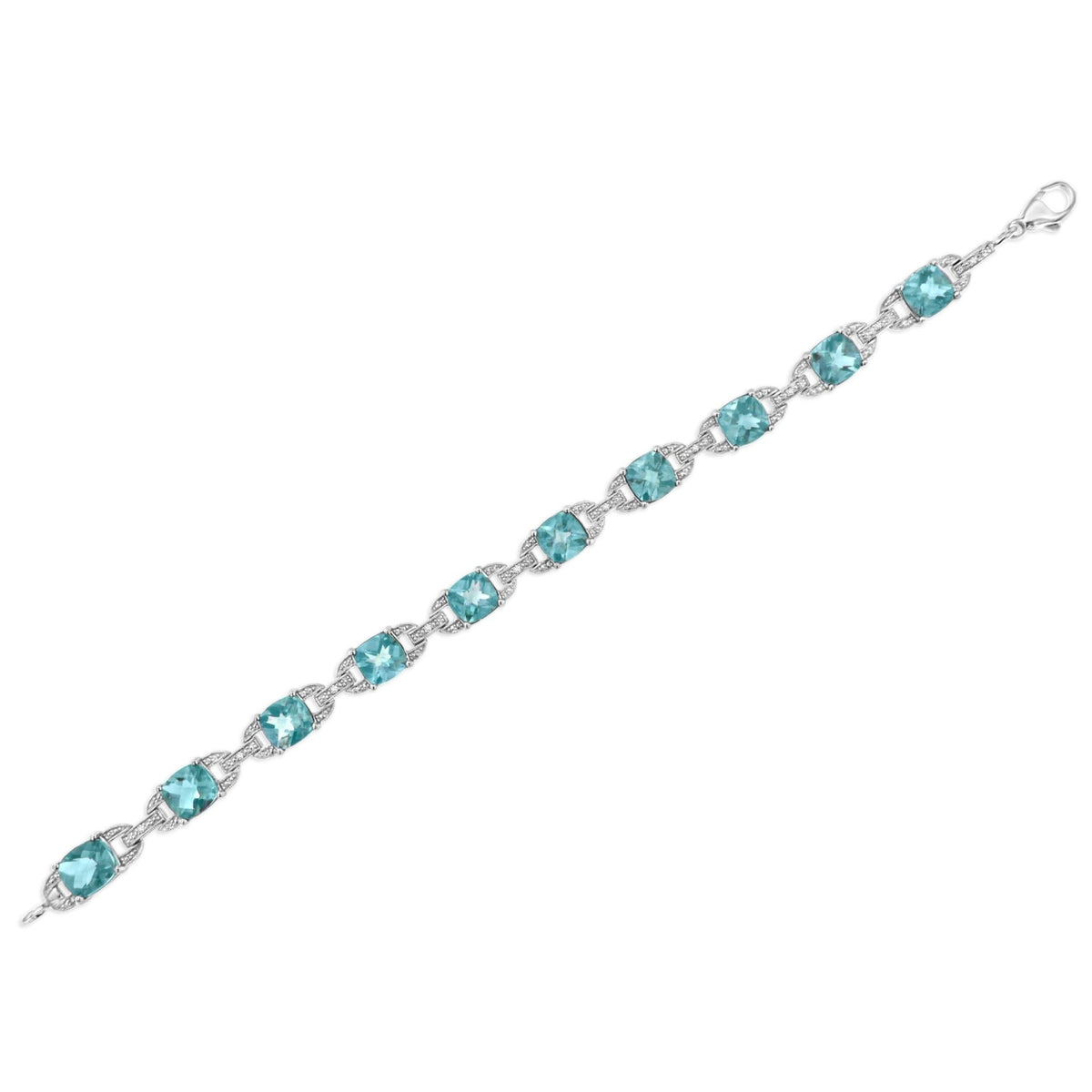 .925 Sterling Silver 7x7 mm Cushion Cut Blue Topaz and 1/20 cttw Round Cut Diamond Fashion Tennis Bracelet (I-J Color, I1-I2 Clarity) - 7&quot; - LinkagejewelrydesignLinkagejewelrydesign