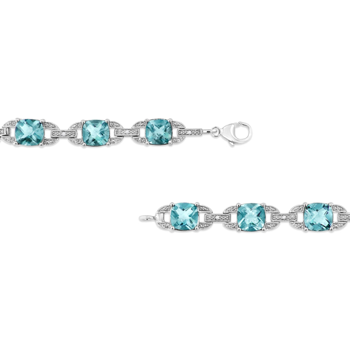 .925 Sterling Silver 7x7 mm Cushion Cut Blue Topaz and 1/20 cttw Round Cut Diamond Fashion Tennis Bracelet (I-J Color, I1-I2 Clarity) - 7&quot; - LinkagejewelrydesignLinkagejewelrydesign