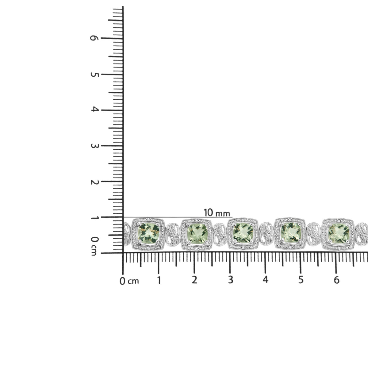 .925 Sterling Silver 7x7 mm Cushion Cut Green Amethyst and 1/10 cttw Single Cut Diamond Square Shape Tennis Bracelet (I-J Color, I1-I2 Clarity) - 7&quot; - LinkagejewelrydesignLinkagejewelrydesign