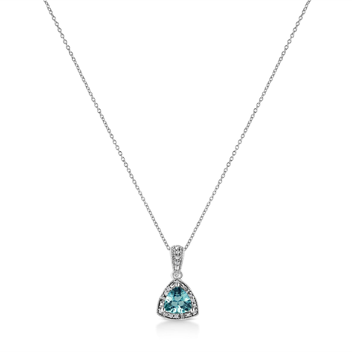 .925 Sterling Silver 7x7 mm Trillion Cut Blue Topaz Gemstone and Diamond Accent 18&quot; Pendant Necklace (I-J Color, I1-I2 Clarity) - LinkagejewelrydesignLinkagejewelrydesign