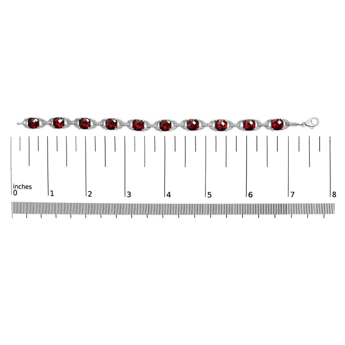 .925 Sterling Silver 7x7mm Checkered Cushion Red Garnet and Diamond Accent Fashion Tennis Link Bracelet (I-J Color, I1-I2 Clarity) - Size 7&quot; Inch - LinkagejewelrydesignLinkagejewelrydesign