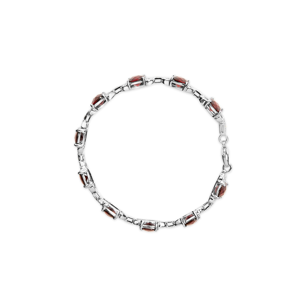 .925 Sterling Silver 7x7mm Checkered Cushion Red Garnet and Diamond Accent Fashion Tennis Link Bracelet (I-J Color, I1-I2 Clarity) - Size 7&quot; Inch - LinkagejewelrydesignLinkagejewelrydesign