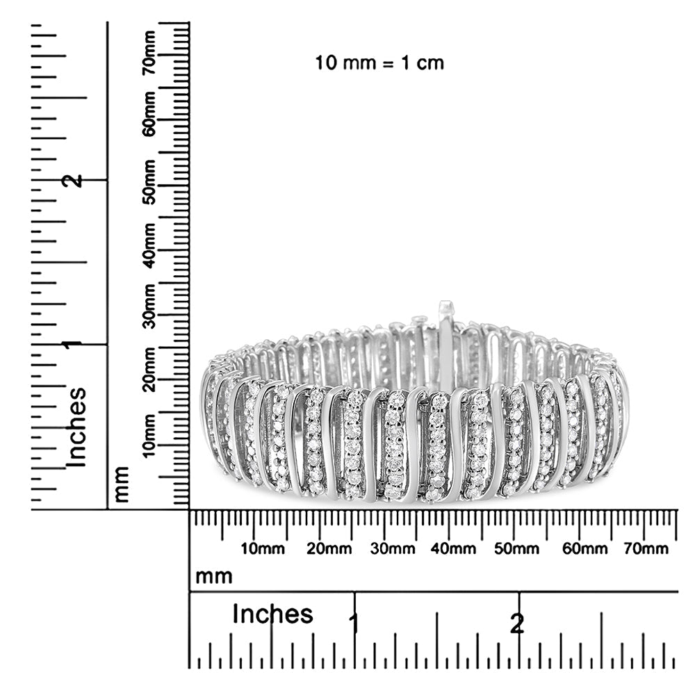.925 Sterling Silver 8 1/2 Cttw Diamond 7 Row Chevron &quot;S&quot; Curved Link Tennis Bracelet (I-J color, I1-I2 clarity) - 7.25&quot; - LinkagejewelrydesignLinkagejewelrydesign