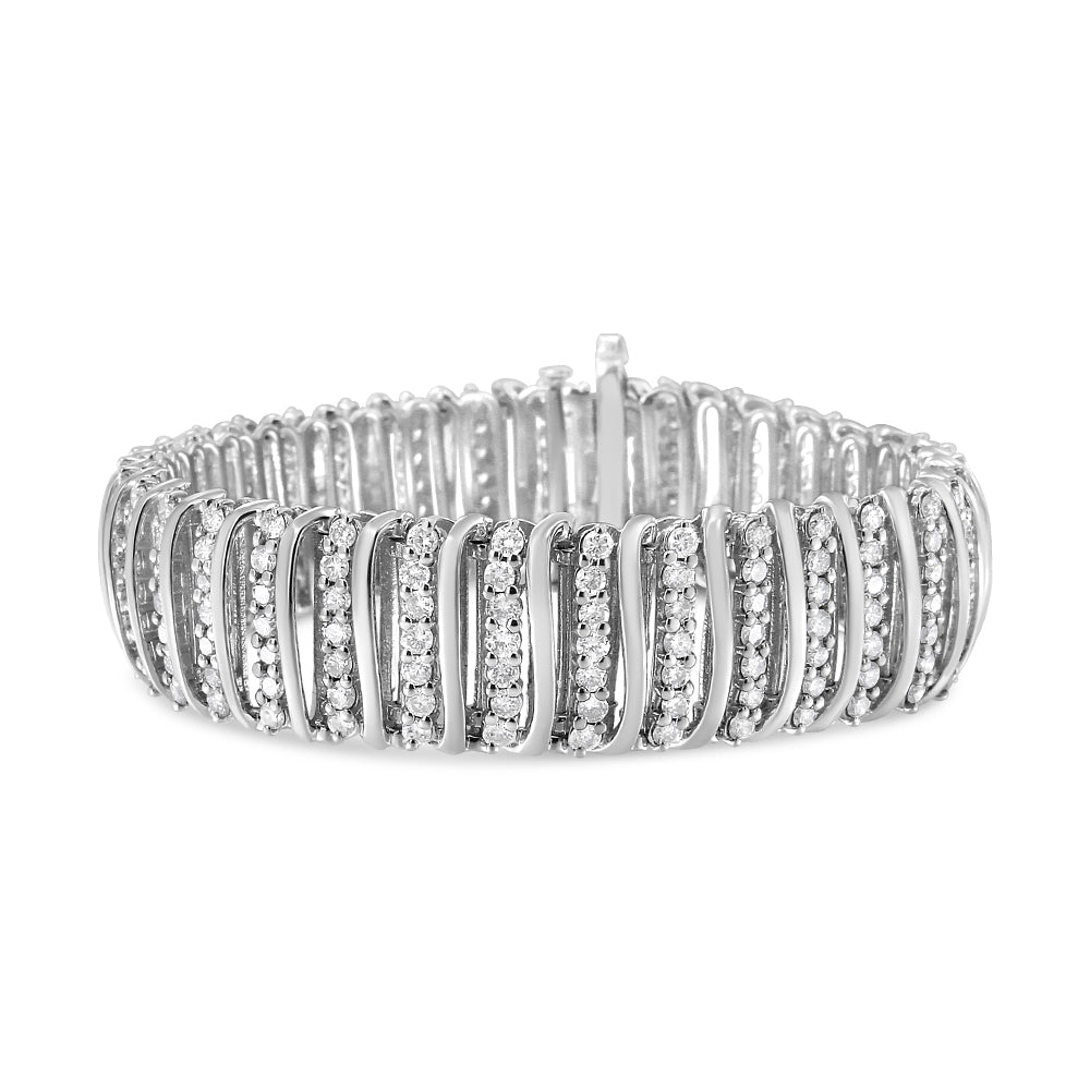 .925 Sterling Silver 8 1/2 Cttw Diamond 7 Row Chevron "S" Curved Link Tennis Bracelet (I-J color, I1-I2 clarity) - 7.25" - LinkagejewelrydesignLinkagejewelrydesign