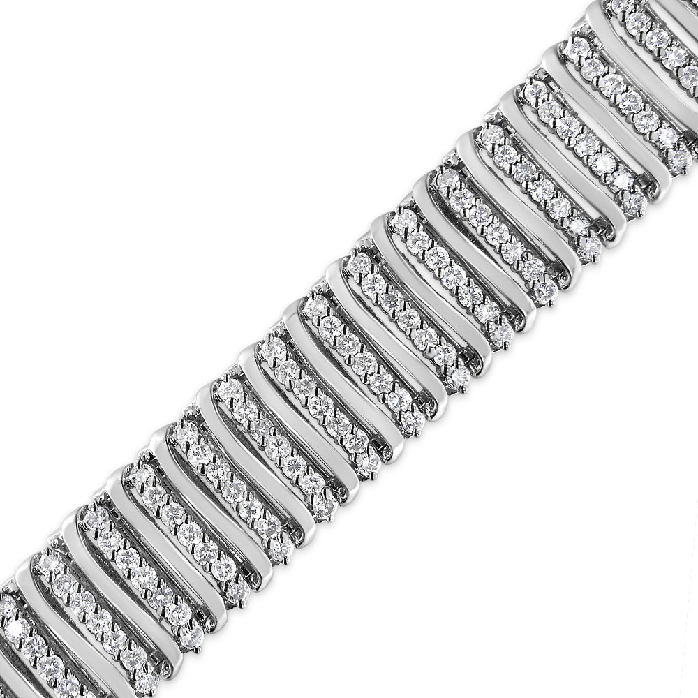 .925 Sterling Silver 8 1/2 Cttw Diamond 7 Row Chevron &quot;S&quot; Curved Link Tennis Bracelet (I-J color, I1-I2 clarity) - 7.25&quot; - LinkagejewelrydesignLinkagejewelrydesign