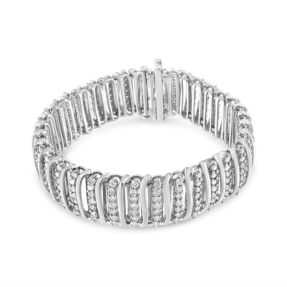 .925 Sterling Silver 8 1/2 Cttw Diamond 7 Row Chevron &quot;S&quot; Curved Link Tennis Bracelet (I-J color, I1-I2 clarity) - 7.25&quot; - LinkagejewelrydesignLinkagejewelrydesign