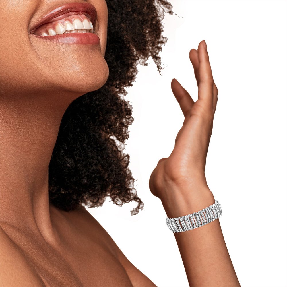 .925 Sterling Silver 8 1/2 Cttw Diamond 7 Row Chevron &quot;S&quot; Curved Link Tennis Bracelet (I-J color, I1-I2 clarity) - 7.25&quot; - LinkagejewelrydesignLinkagejewelrydesign