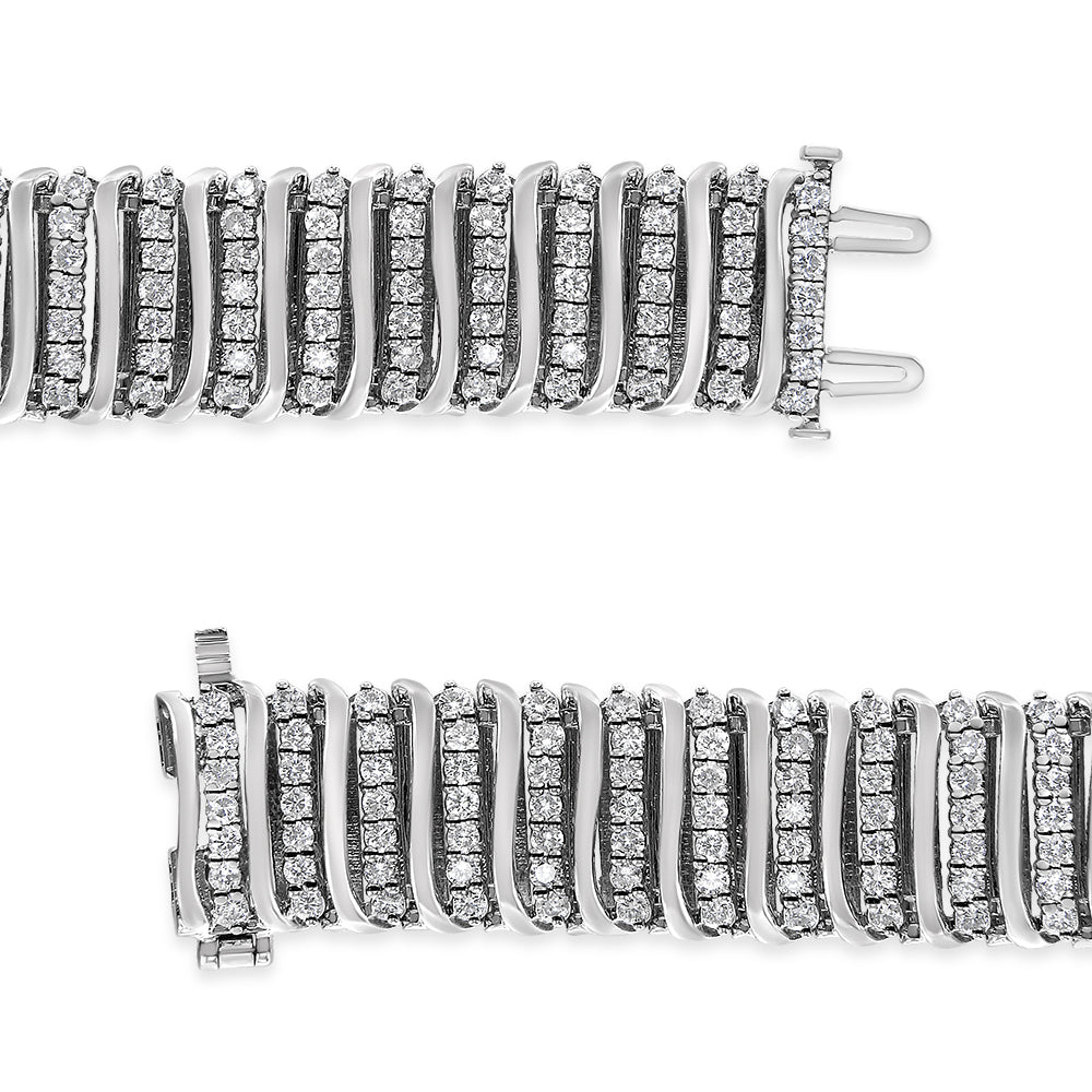 .925 Sterling Silver 8 1/2 Cttw Diamond 7 Row Chevron &quot;S&quot; Curved Link Tennis Bracelet (I-J color, I1-I2 clarity) - 7.25&quot; - LinkagejewelrydesignLinkagejewelrydesign