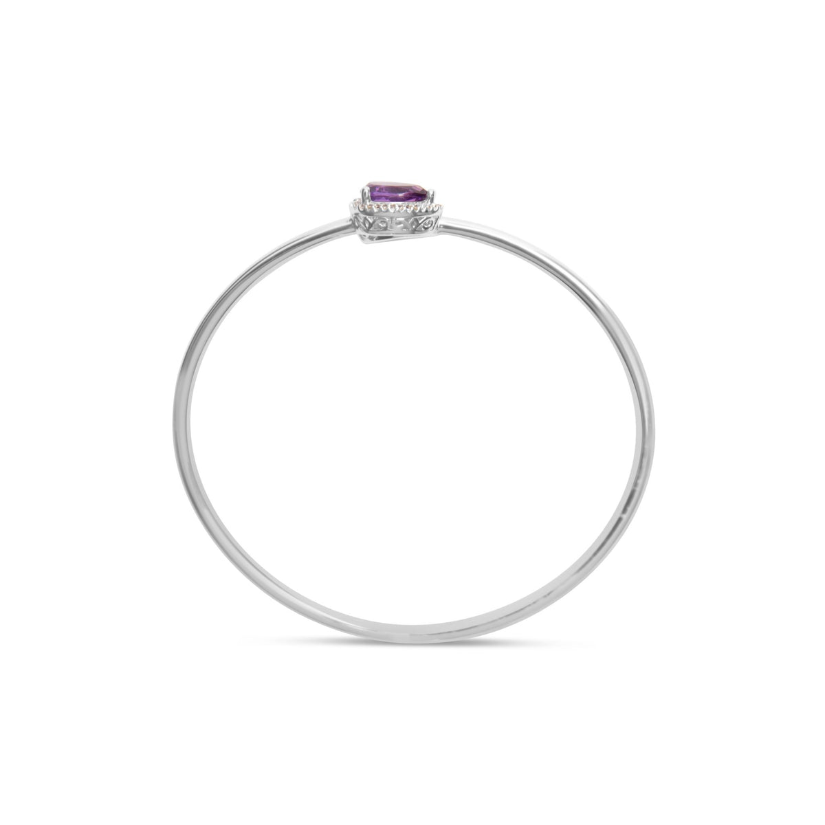 .925 Sterling Silver 8 x 5.5mm Pear Shape Amethyst and Diamond Accent Halo Bypass Bangle Bracelet (H-I Color, SI1-SI2 Clarity) - Fits up to 7.75&quot; Inches - LinkagejewelrydesignLinkagejewelrydesign