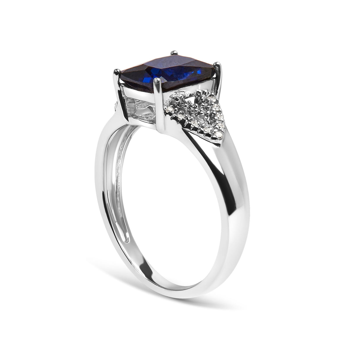 .925 Sterling Silver 9X7 mm Cushion Cut Blue Sapphire and White Diamond Step up Engagement Ring (I-J Color, I3 Clarity) - Ring Size 7 - LinkagejewelrydesignLinkagejewelrydesign