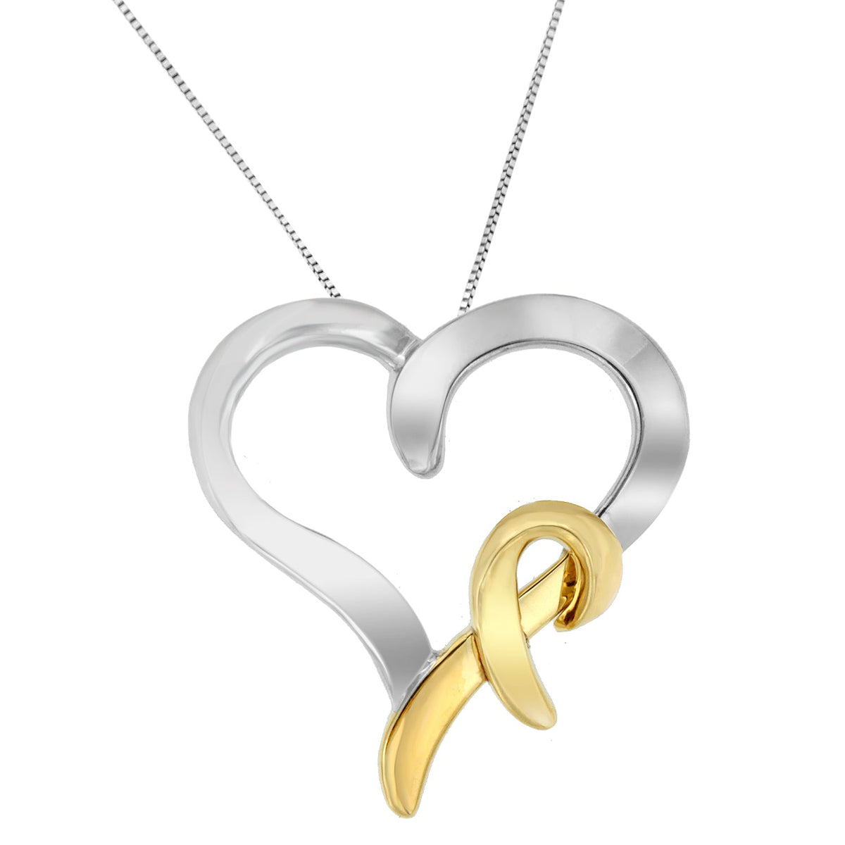 .925 Sterling Silver and 14K Yellow Gold Two-Tone Heart Shaped Pendant Necklace - LinkagejewelrydesignLinkagejewelrydesign