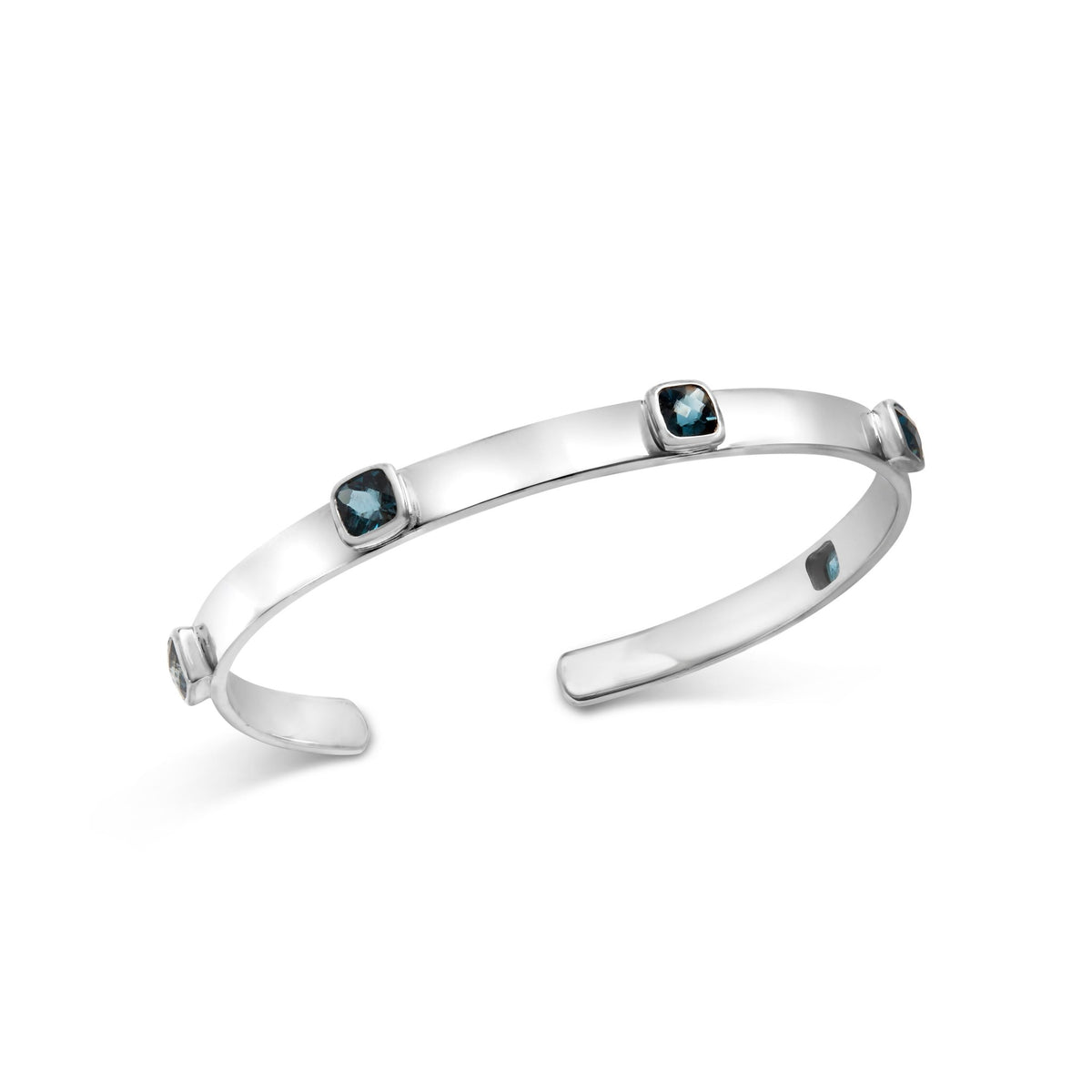 .925 Sterling Silver and Bezel Set 5mm Checkerboard Cushion Cut Blue Topaz Bangle - Fits wrists up to 8&quot; Inches - LinkagejewelrydesignLinkagejewelrydesign