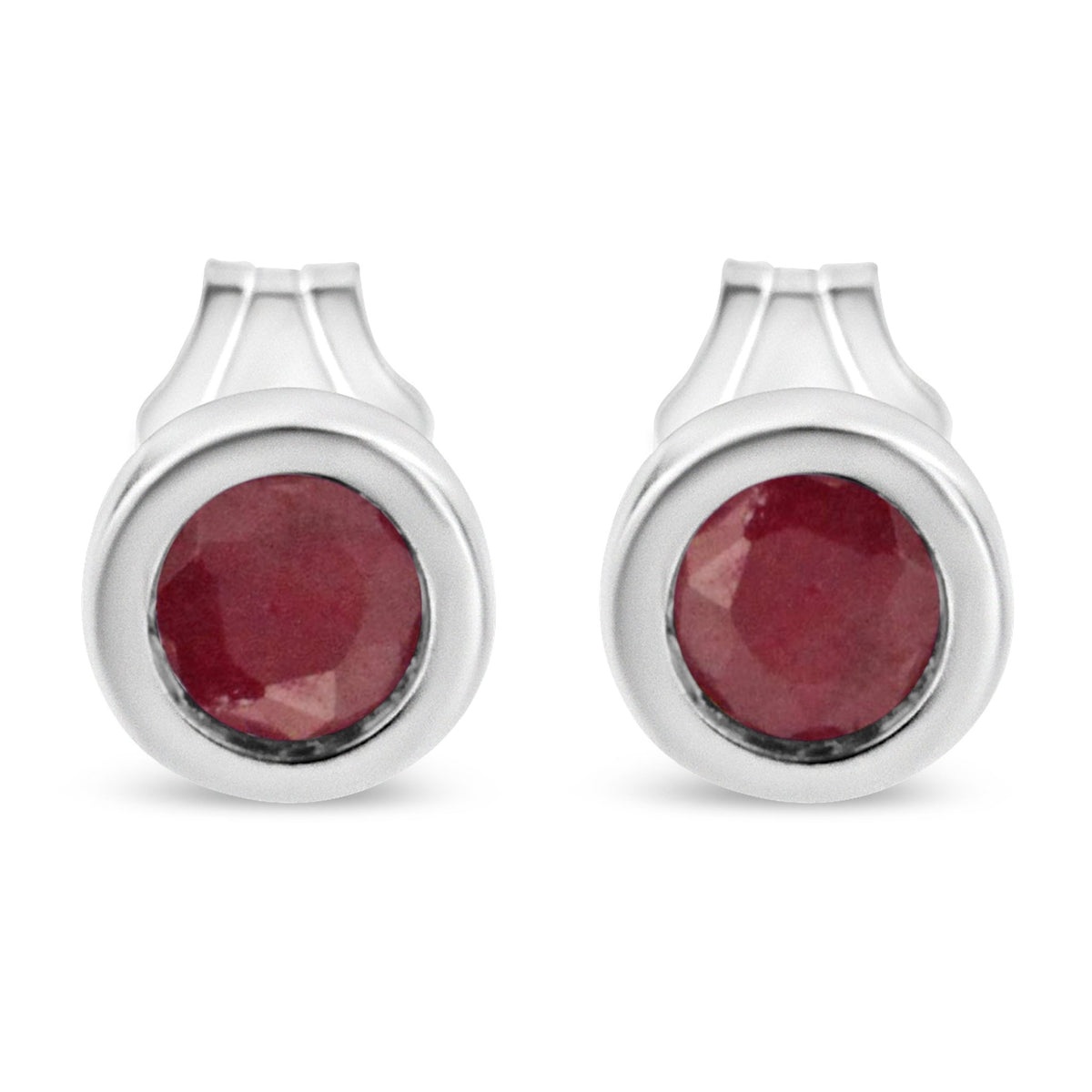 .925 Sterling Silver Bezel Set 3.5mm Created Red Ruby Gemstone Solitaire Stud Earrings - LinkagejewelrydesignLinkagejewelrydesign