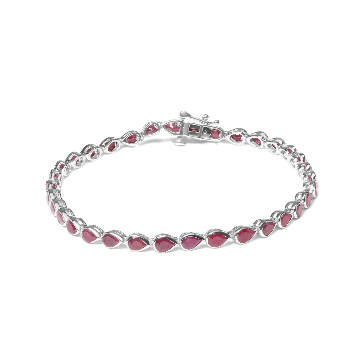 .925 Sterling Silver Bezel Set Pear Shaped Lab Created Pink Ruby Link Bracelet (AAA+ Quality) - Size 7.25&quot; - LinkagejewelrydesignLinkagejewelrydesign