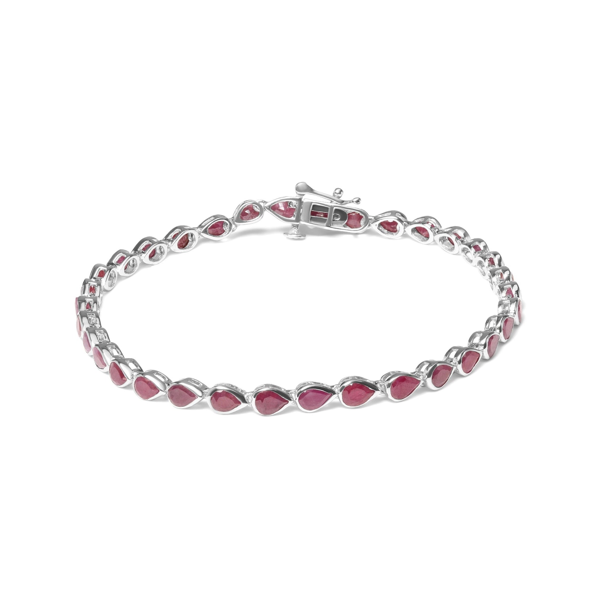 .925 Sterling Silver Bezel Set Pear Shaped Lab Created Pink Ruby Link Bracelet (AAA+ Quality) - Size 7.25" - LinkagejewelrydesignLinkagejewelrydesign