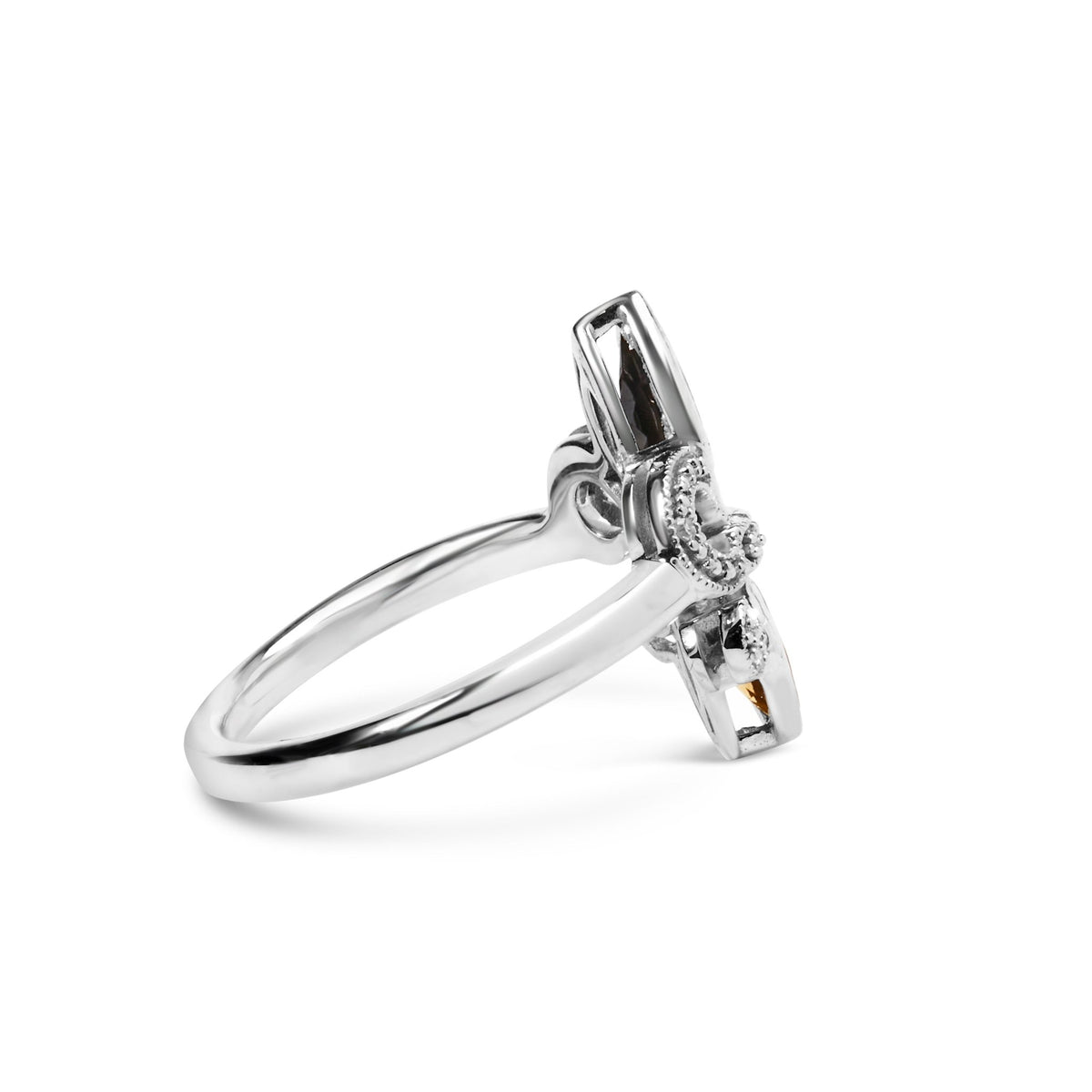 .925 Sterling Silver Black Onyx and Orange Citrine Marquise and Diamond Accent Fleur De Lis Ring (H-I Color, SI1-SI2 Clarity) - Size 7 - LinkagejewelrydesignLinkagejewelrydesign
