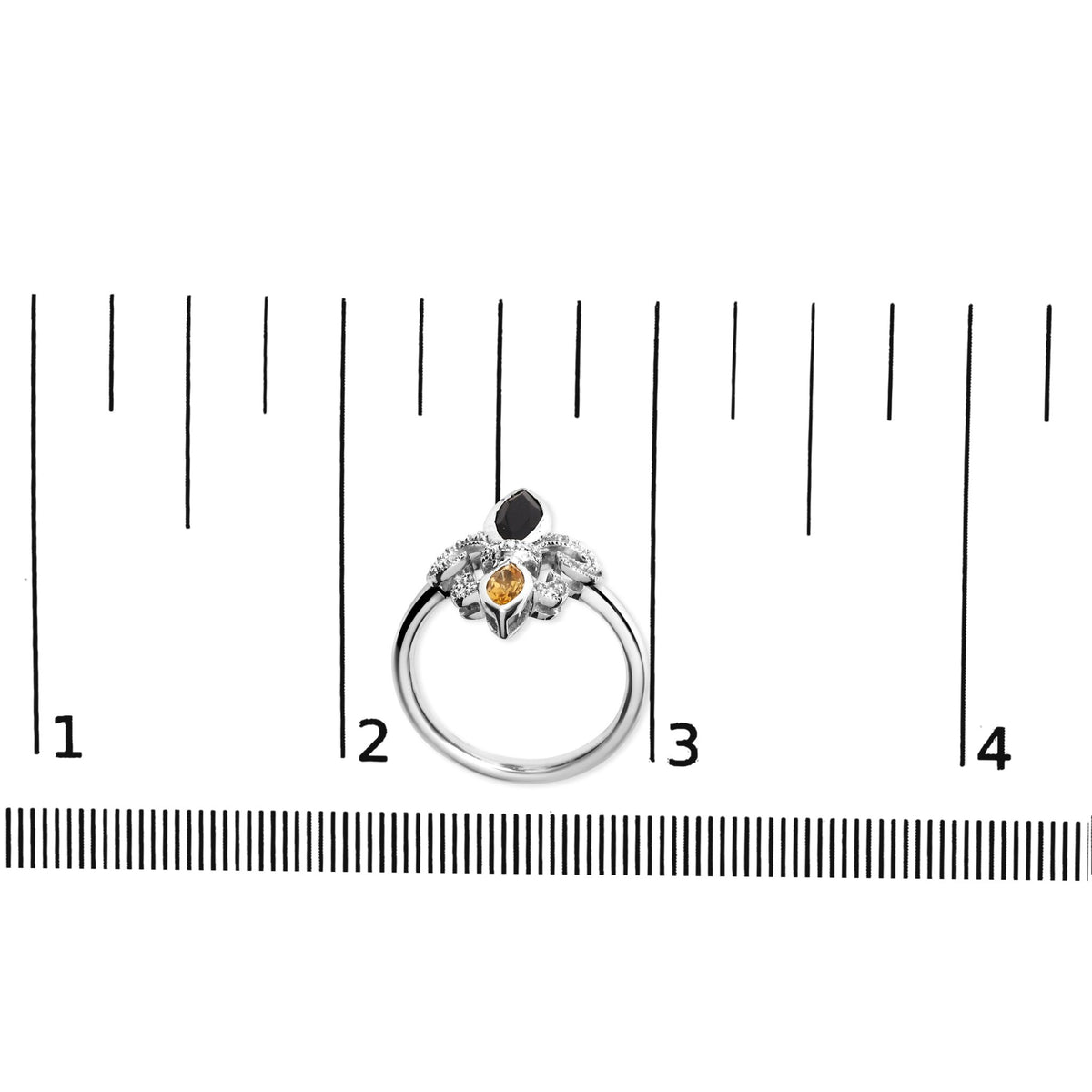.925 Sterling Silver Black Onyx and Orange Citrine Marquise and Diamond Accent Fleur De Lis Ring (H-I Color, SI1-SI2 Clarity) - Size 7 - LinkagejewelrydesignLinkagejewelrydesign
