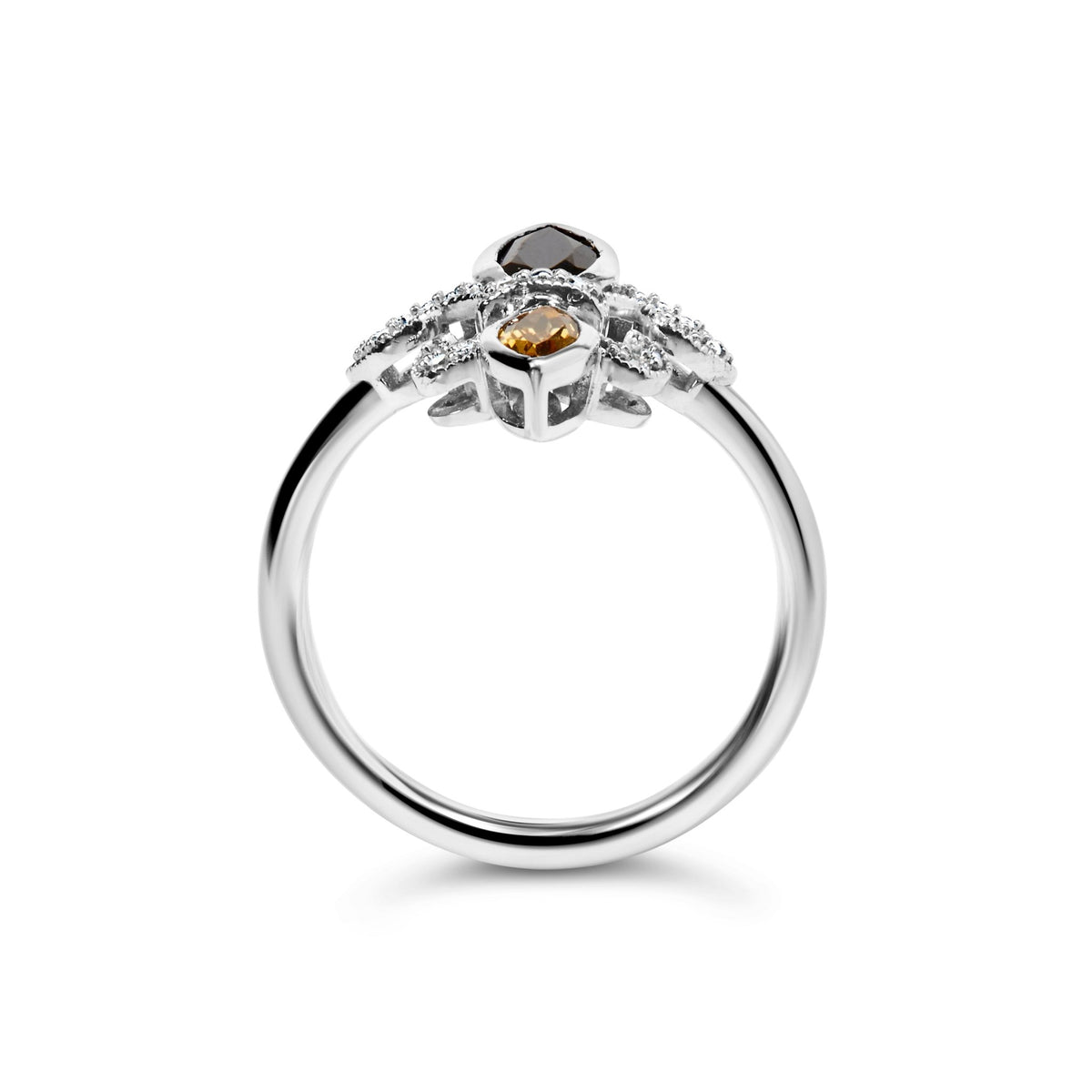 .925 Sterling Silver Black Onyx and Orange Citrine Marquise and Diamond Accent Fleur De Lis Ring (H-I Color, SI1-SI2 Clarity) - Size 7 - LinkagejewelrydesignLinkagejewelrydesign