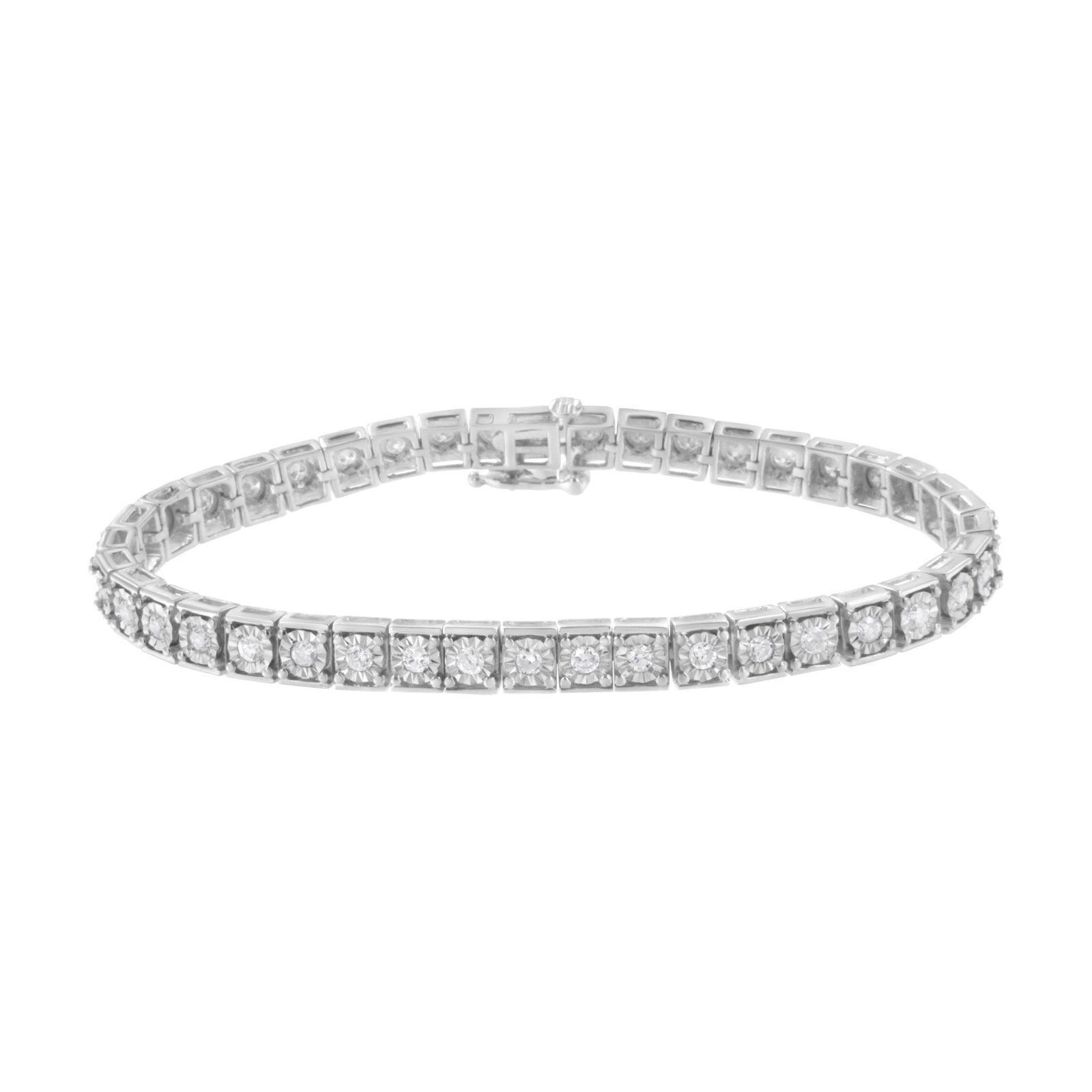 .925 Sterling Silver Brilliant-Cut Round Diamond Square Frame Miracle-Set Tennis Bracelet (2 cttw, I-J Color, I2-I3 Clarity) - Size 7" - LinkagejewelrydesignLinkagejewelrydesign