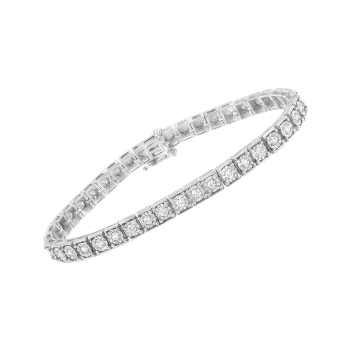 .925 Sterling Silver Brilliant-Cut Round Diamond Square Frame Miracle-Set Tennis Bracelet (2 cttw, I-J Color, I2-I3 Clarity) - Size 7&quot; - LinkagejewelrydesignLinkagejewelrydesign