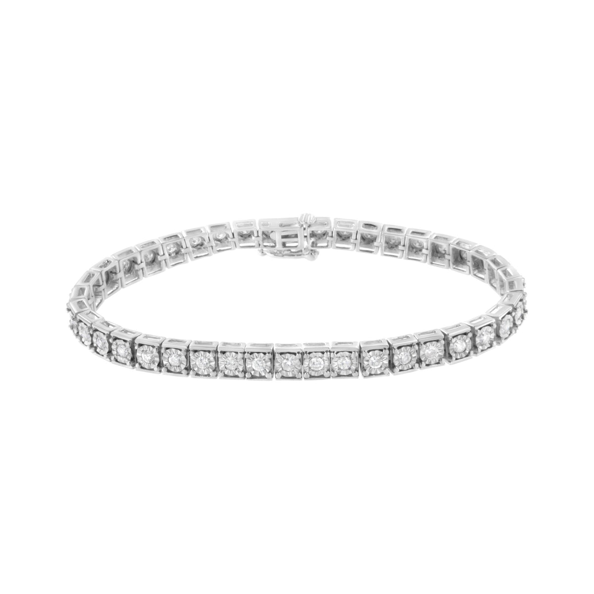 .925 Sterling Silver Brilliant-Cut Round Diamond Square Frame Miracle-Set Tennis Bracelet (2 cttw, I-J Color, I2-I3 Clarity) - Size 7&quot; - LinkagejewelrydesignLinkagejewelrydesign