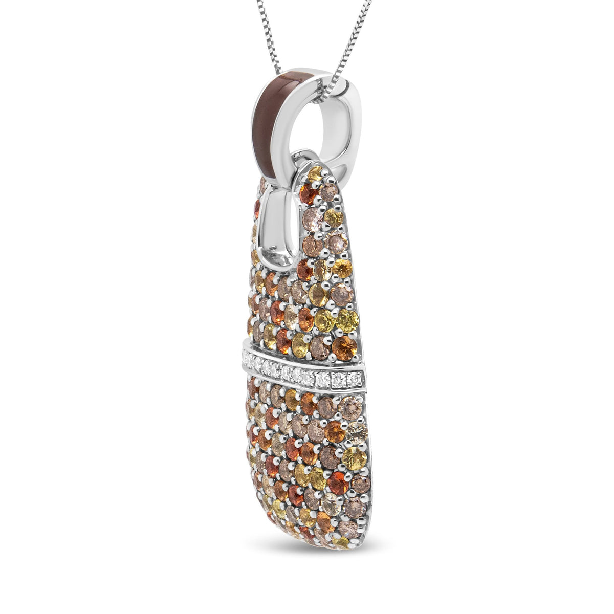 .925 Sterling Silver Brown Enamel 1 Cttw White and Brown Diamonds and 1.5mm Yellow and Orange Sapphire Gemstones Statement 18&quot; Pendant Necklace (Brown and F-G Color, VS1-VS2 Clarity) - LinkagejewelrydesignLinkagejewelrydesign