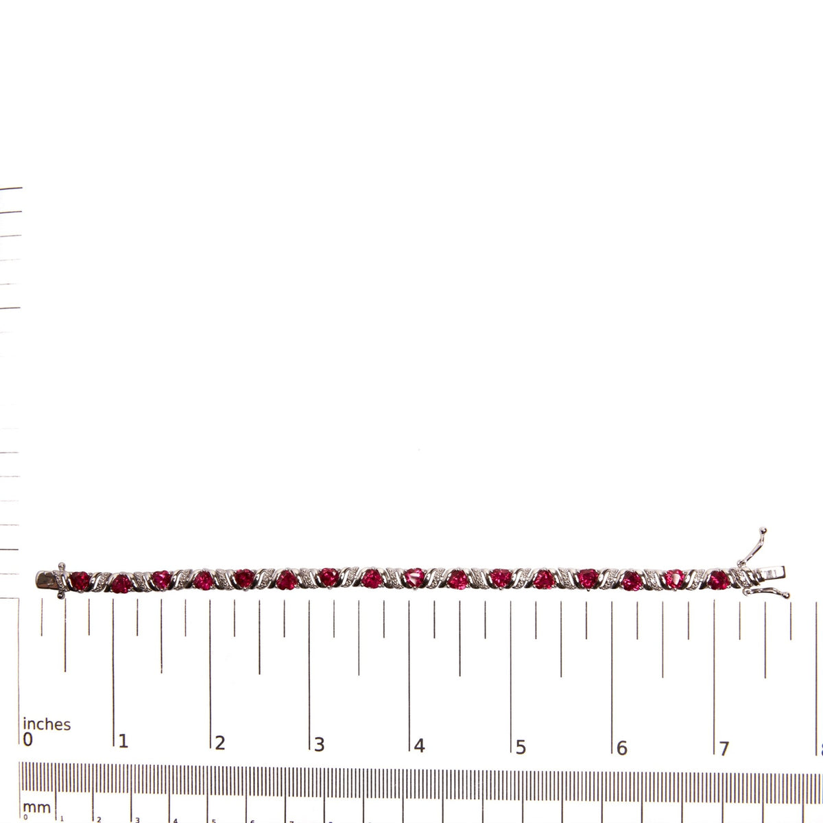 .925 Sterling Silver Created Heart Shape Red Ruby and White Diamond Accent Link Bracelet (I-J Color, I3 Clarity)- 7.25&quot; Inches - LinkagejewelrydesignLinkagejewelrydesign